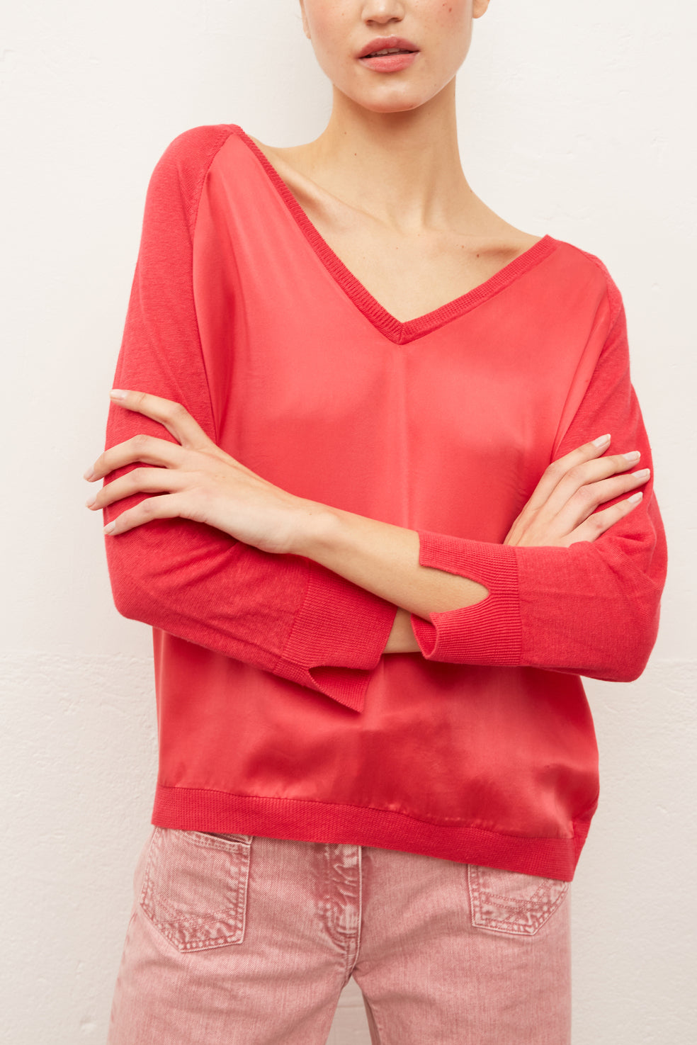 EVANNA - Pull V en lin et soie Faume - seconde main