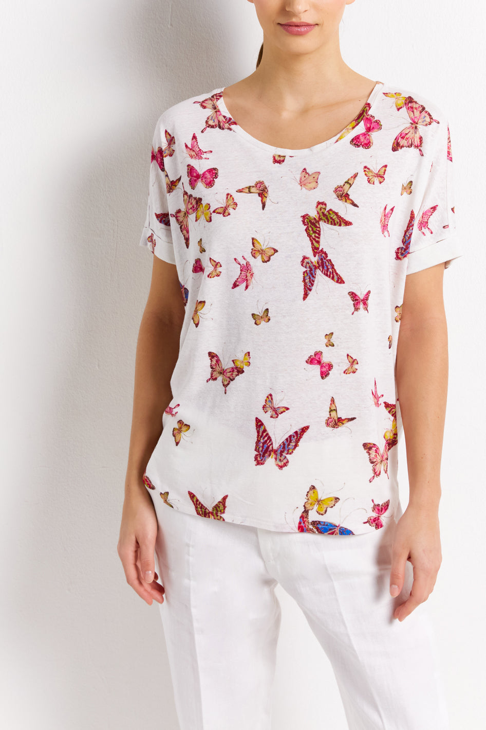 Tee-shirt en lin et coton avec motif papillon - ANNY Faume - seconde main