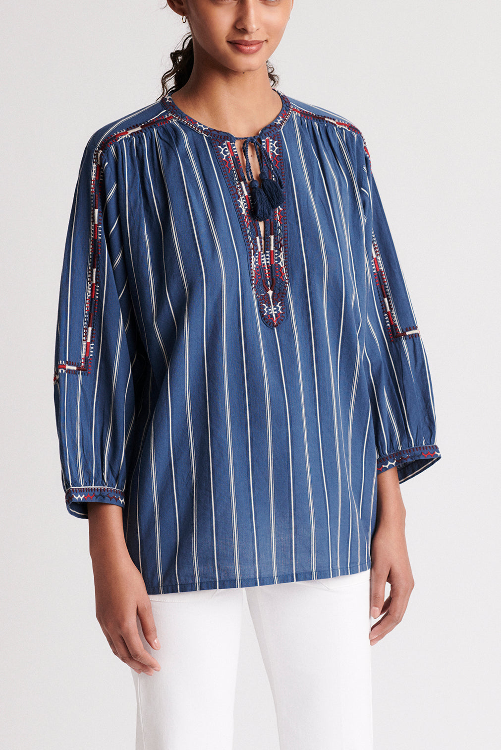 NATHEL - Blouse en coton à rayures avec broderies Faume - seconde main