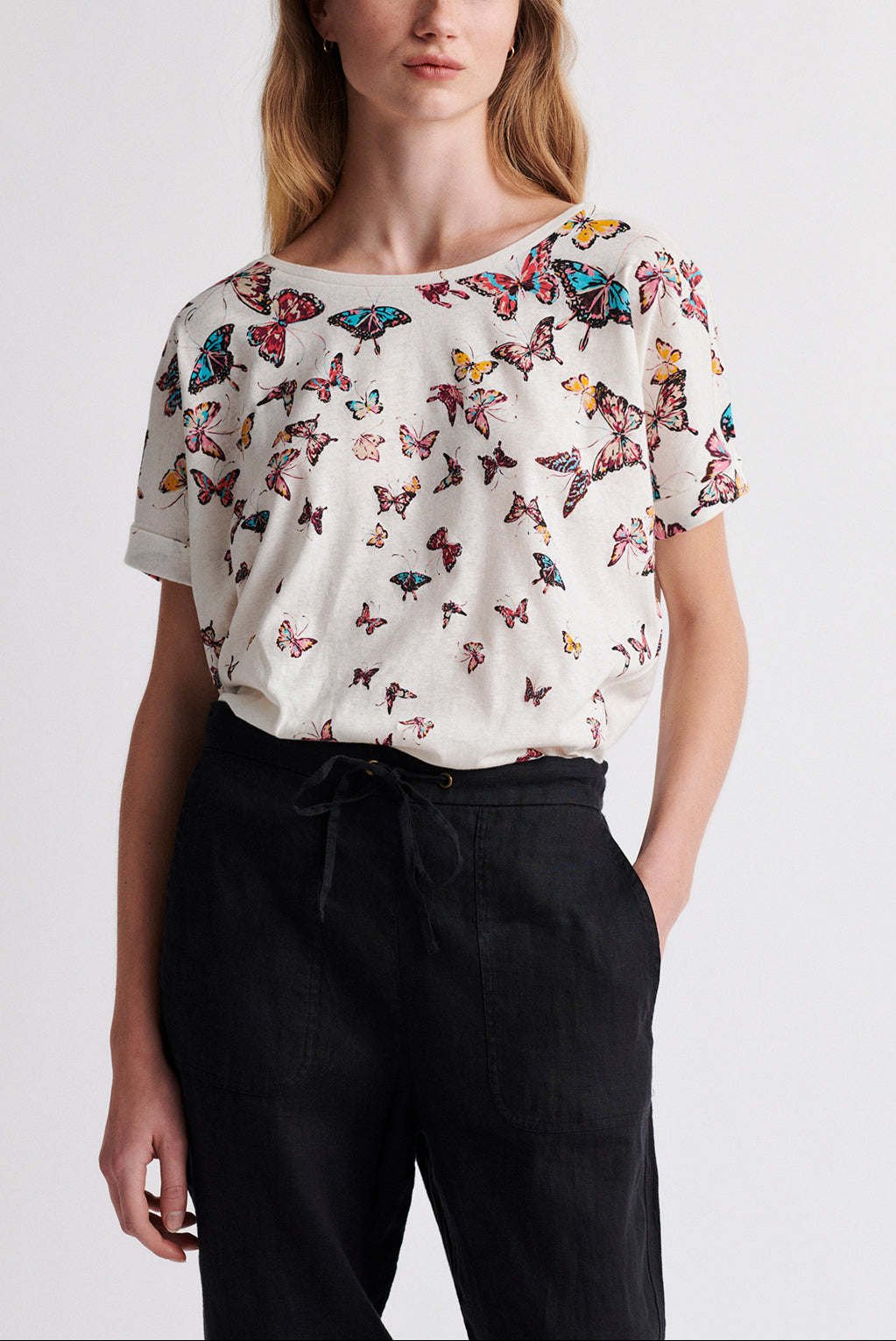 JOCIA - Tee-shirt en coton et lin à imprimé papillons Faume - seconde main