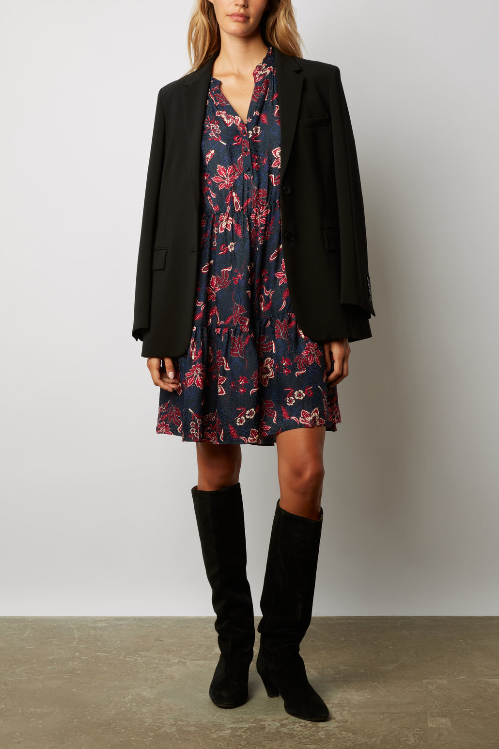 Robe courte en soie mélangée imprimé fleurs - JOSEFINA Faume - seconde main