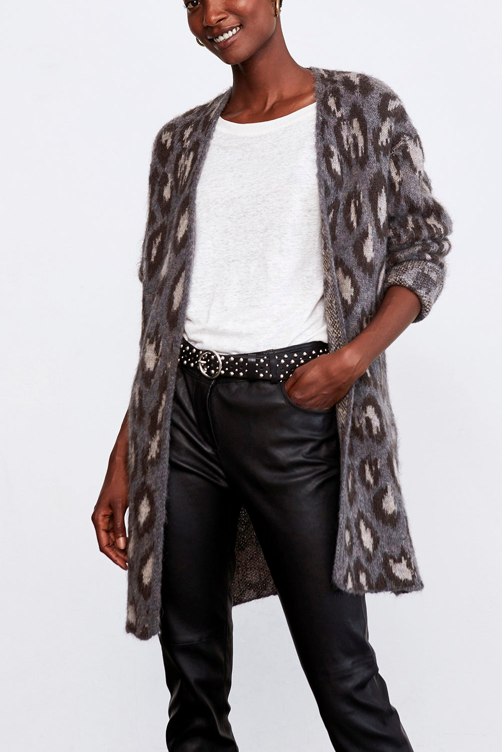 SARA - Gilet oversize en laine léopard Faume - seconde main