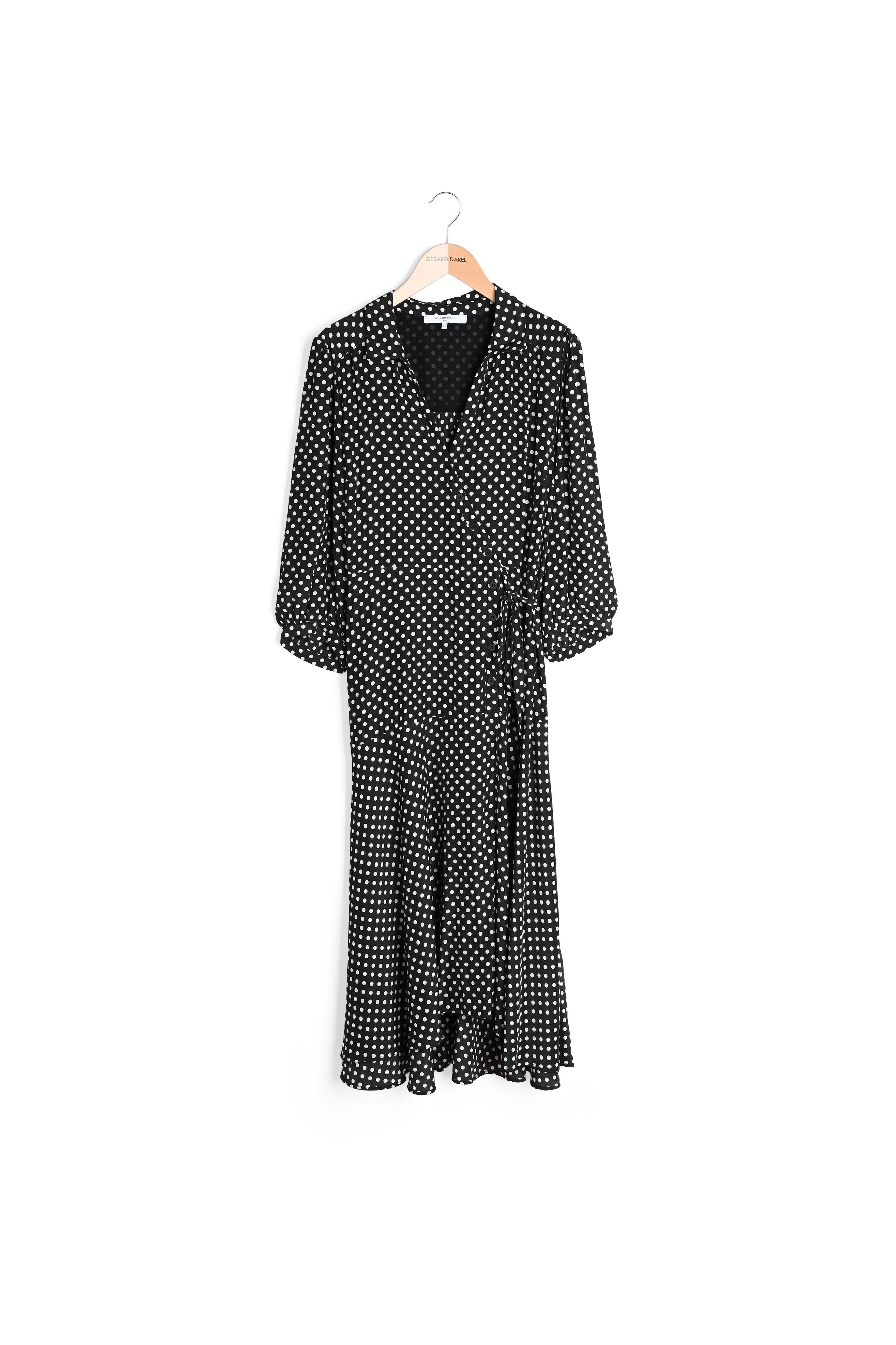 SANDRA - Robe midi portefeuille à pois Faume - seconde main