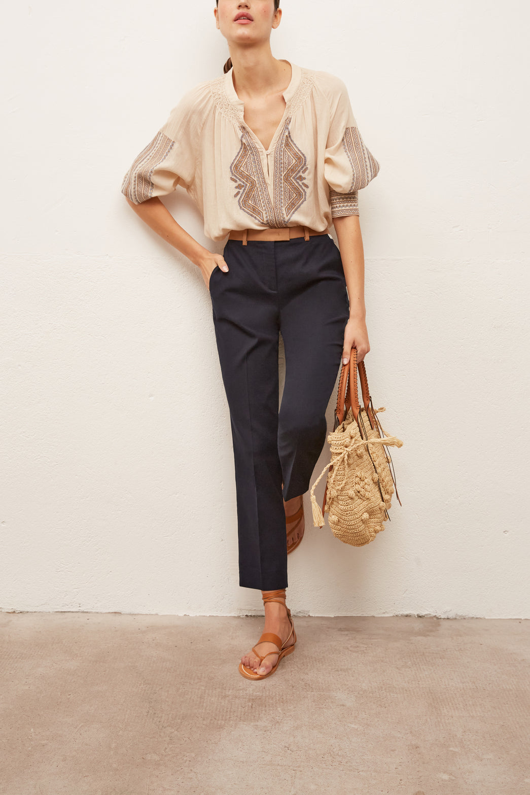 MARILYS - Pantalon droit 7/8 en coton tricolore Faume - seconde main