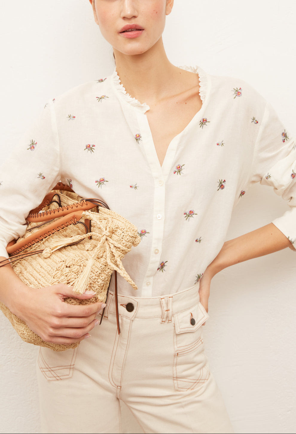 NEHEMIA - Chemise coton et lin avec broderies Faume - seconde main