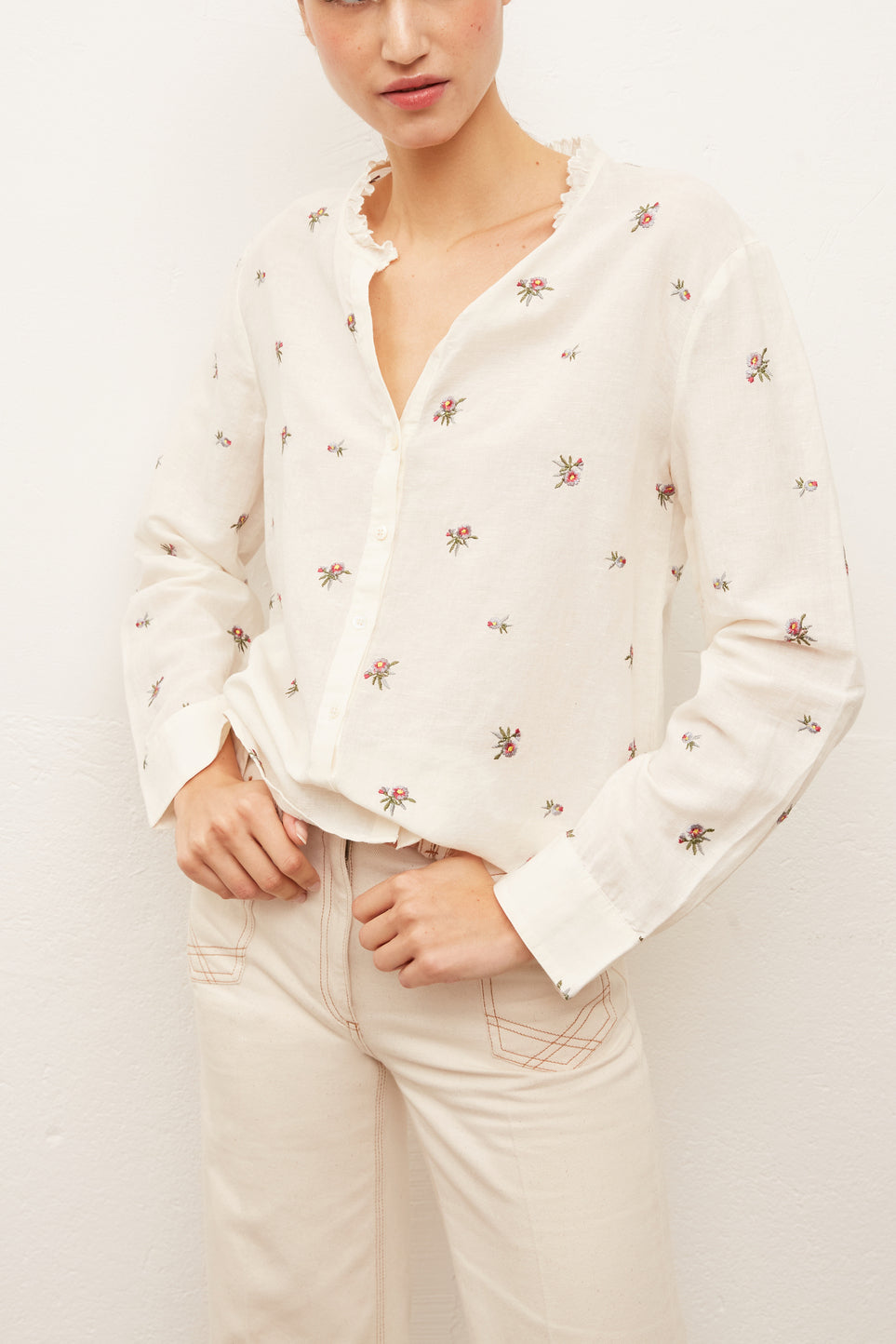NEHEMIA - Chemise coton et lin avec broderies Faume - seconde main