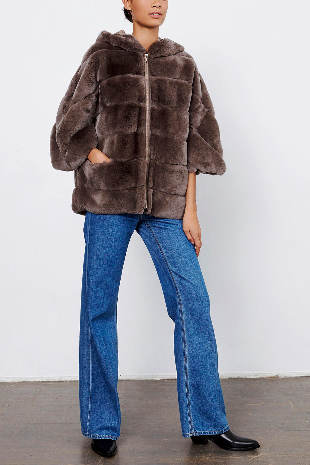 AGNES - Veste à capuche en lapin Faume - seconde main