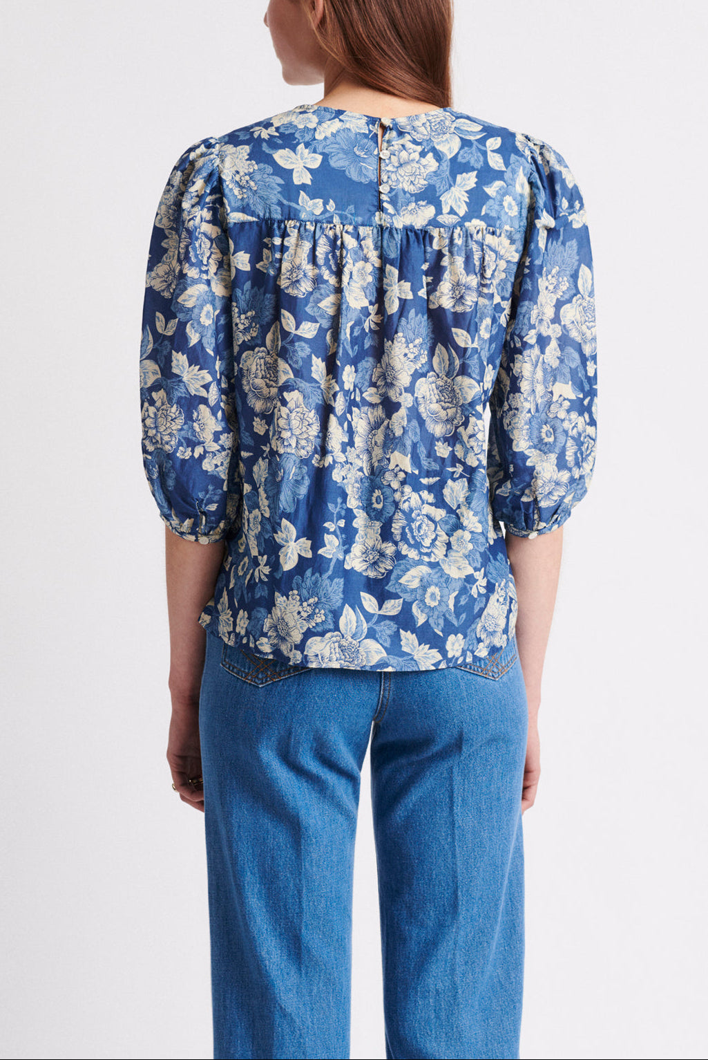 NATHALIE - Blouse coton et soie avec dentelle Faume - seconde main