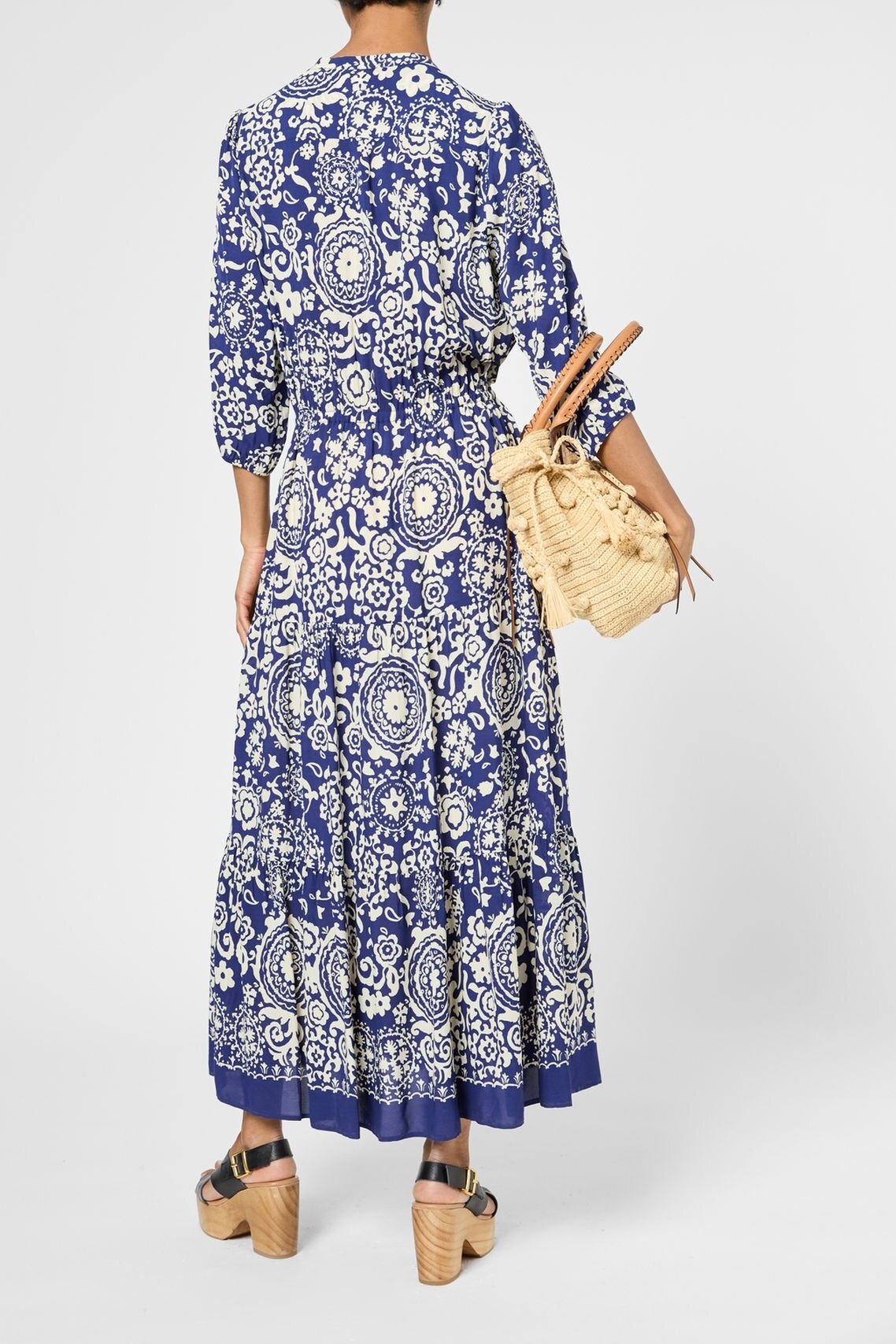 Robe longue élastiquée imprimé bicolore - PHILIA Faume - seconde main