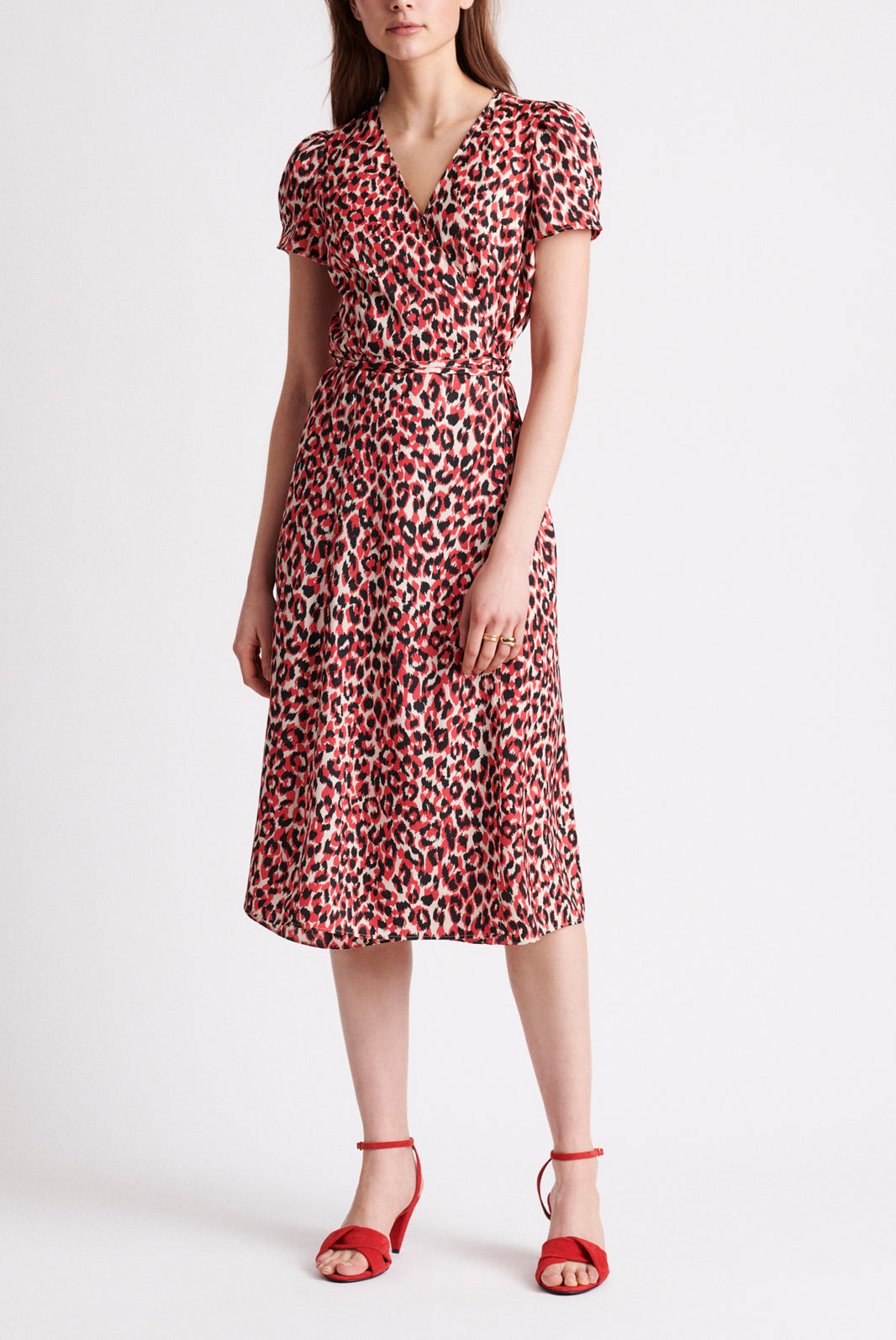 SARA - Robe portefeuille à imprimé léopard Faume - seconde main