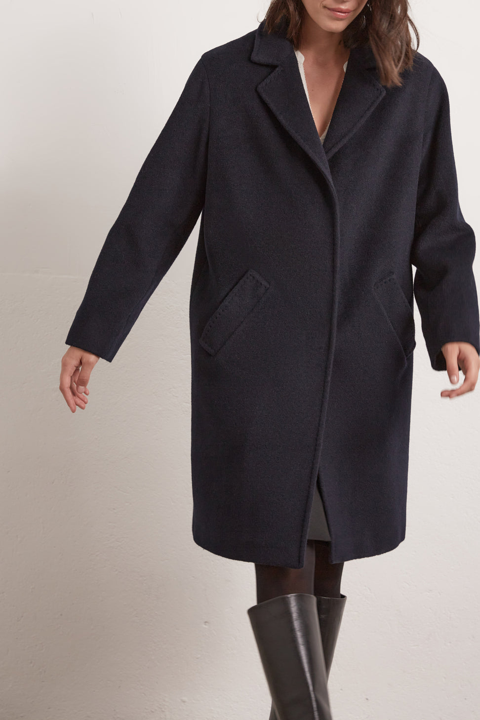 SARA - Manteau droit en laine vierge et angora Faume - seconde main