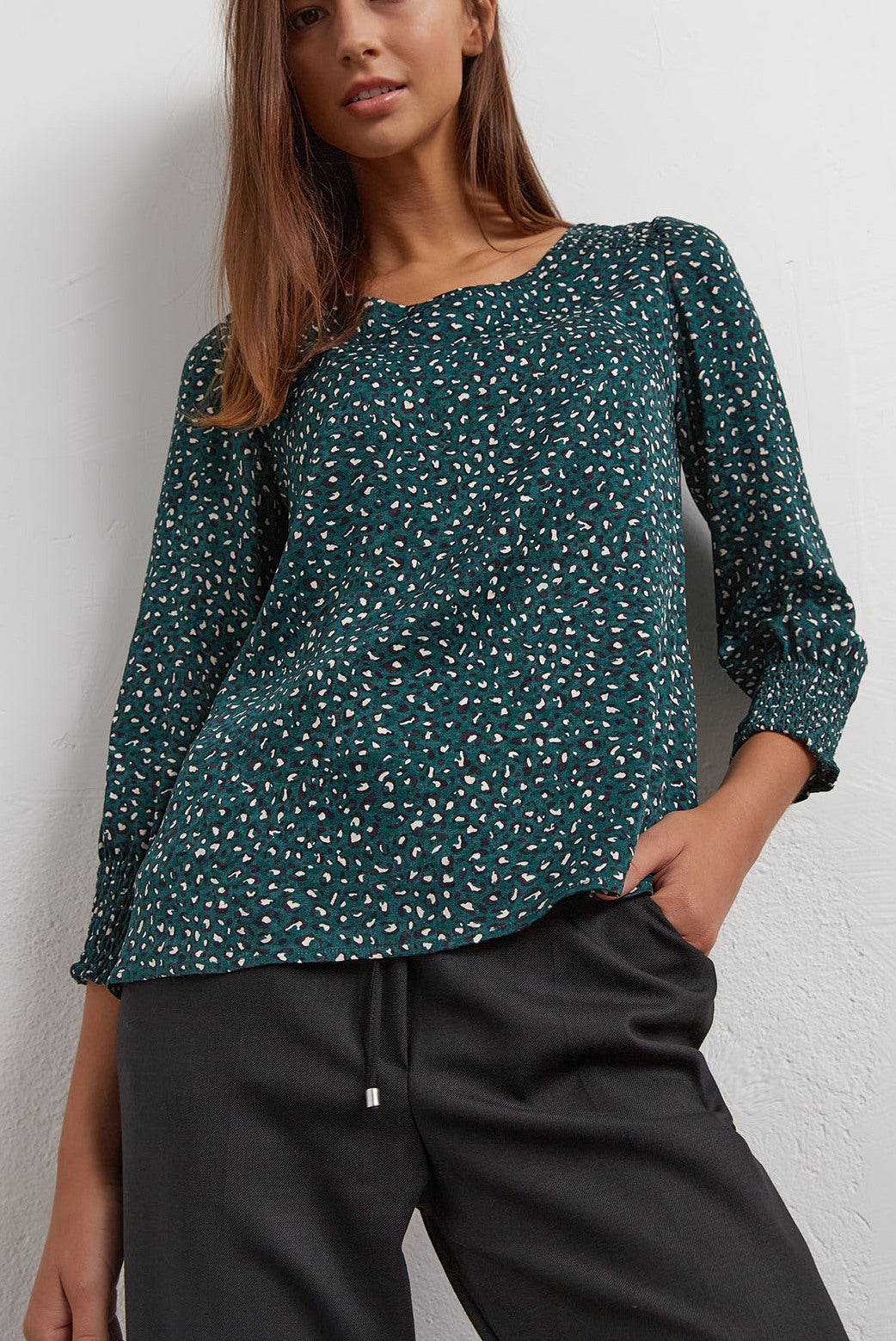 Altea - Top avec smocks en jacquard animalier Faume - seconde main