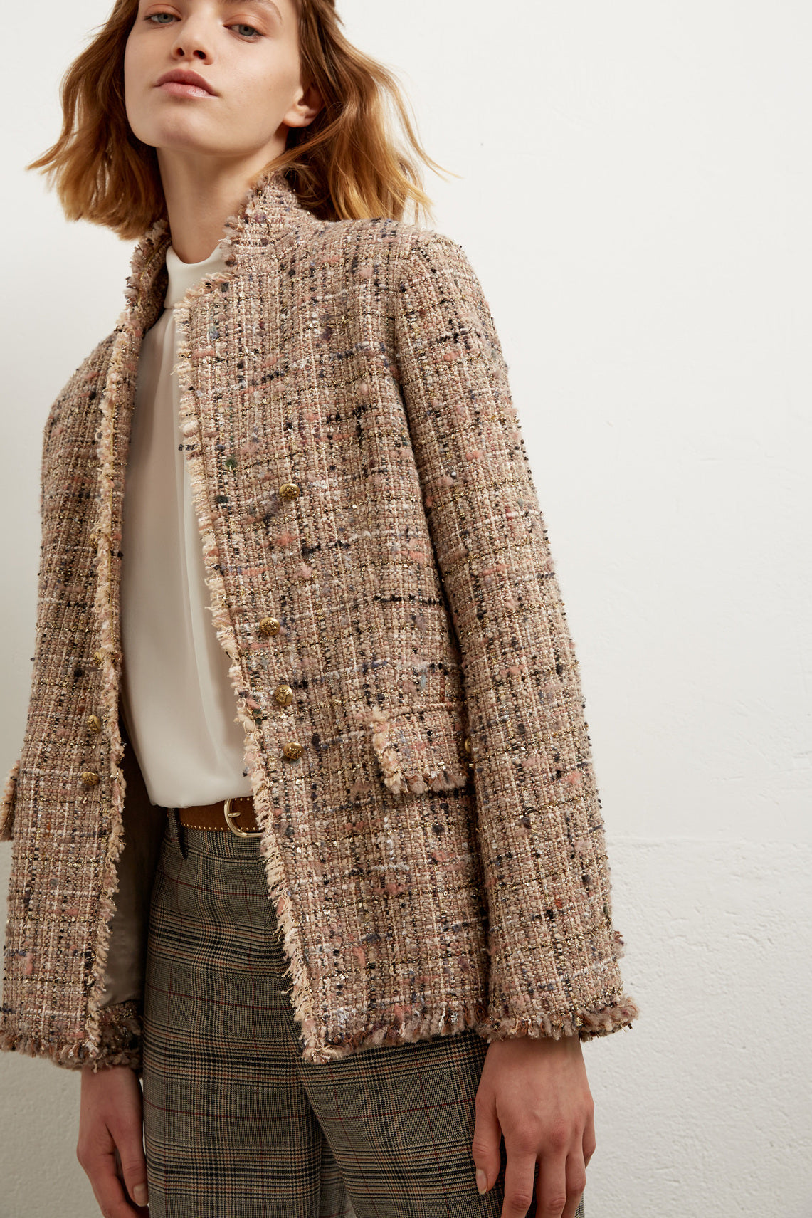 Veste en tweed coloré et Lurex Faume - seconde main