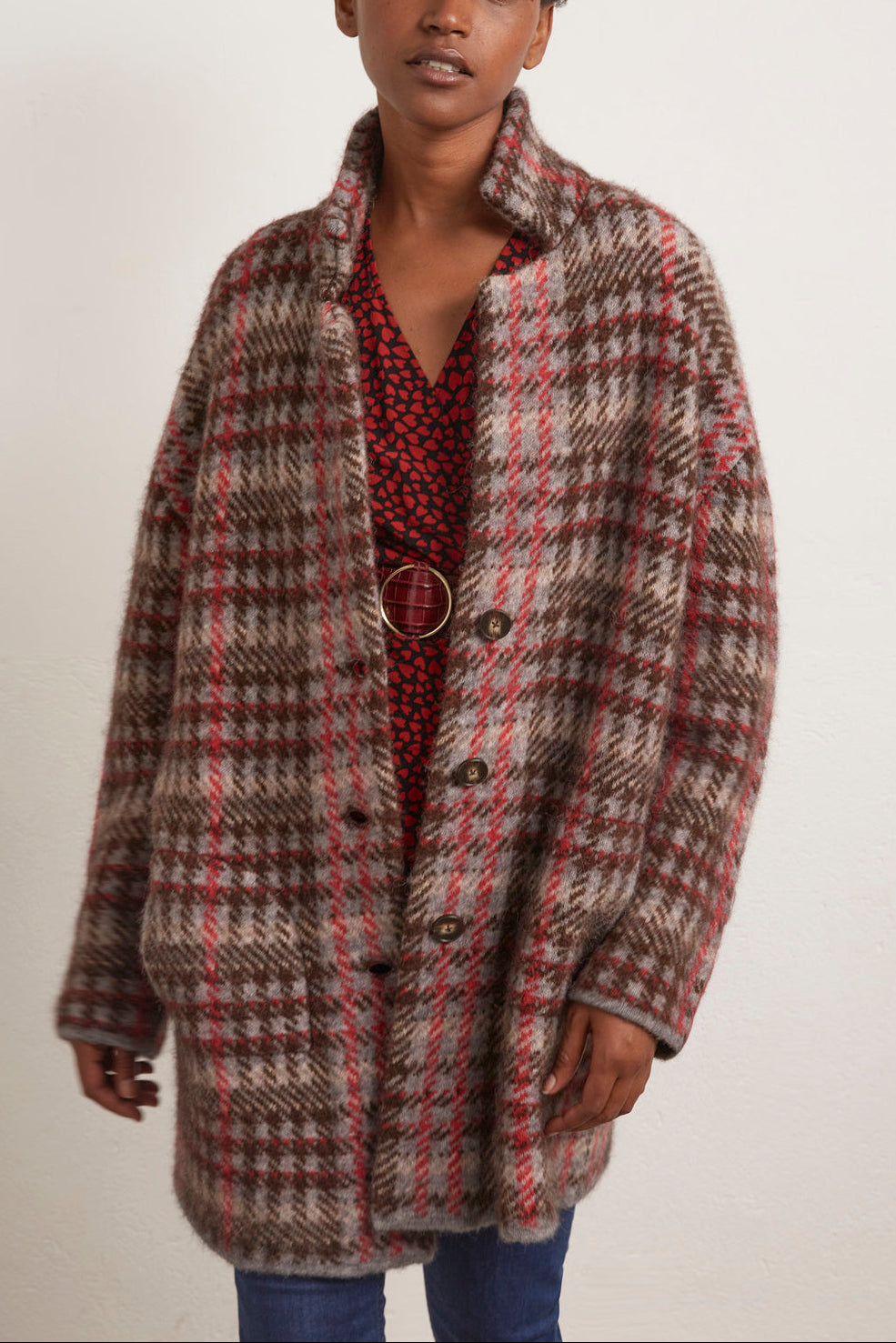 Manteau oversize en laine pied-de-coq Faume - seconde main