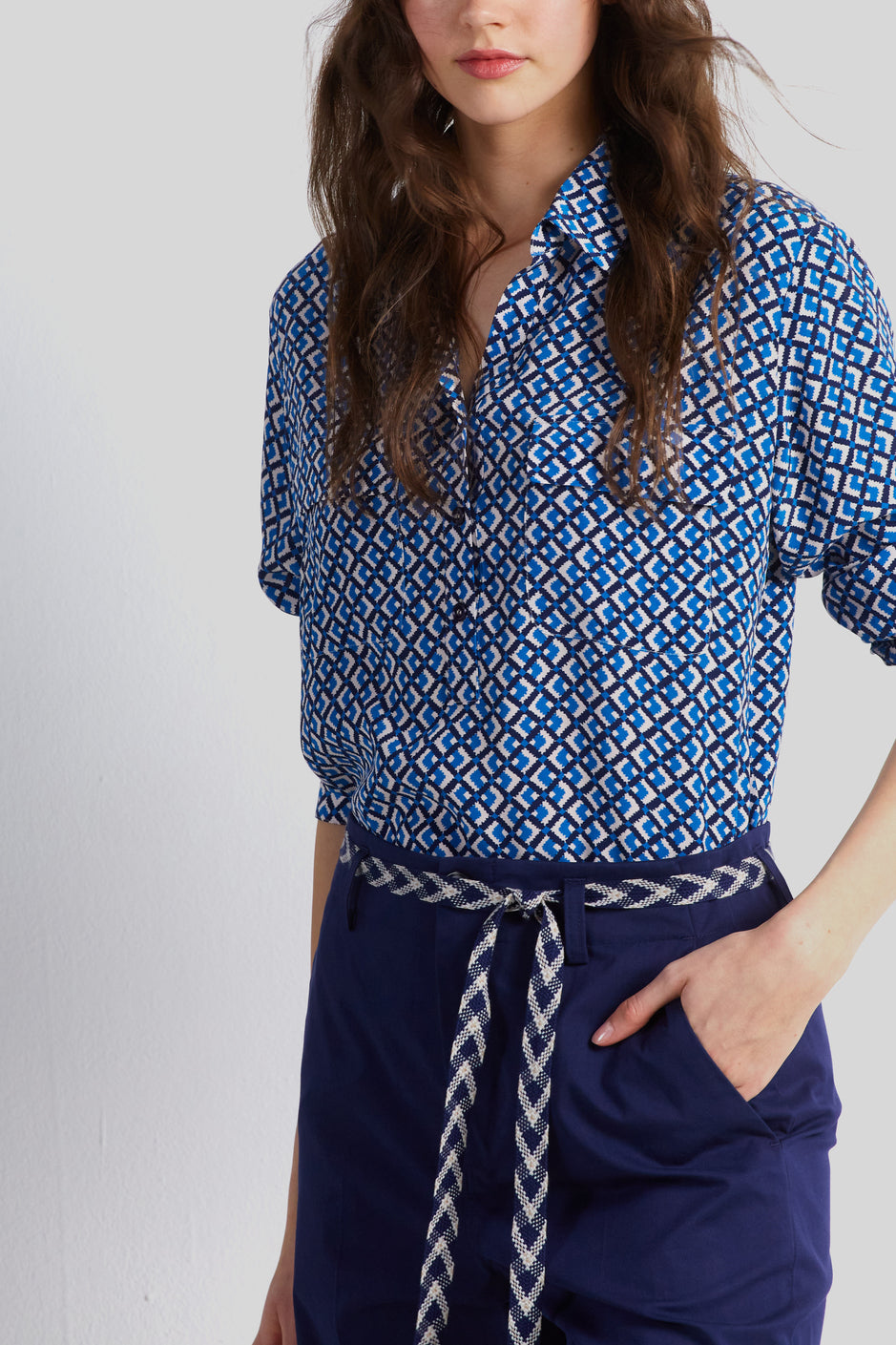 Blouse en soie et motif géométrique - CARLTON Faume - seconde main