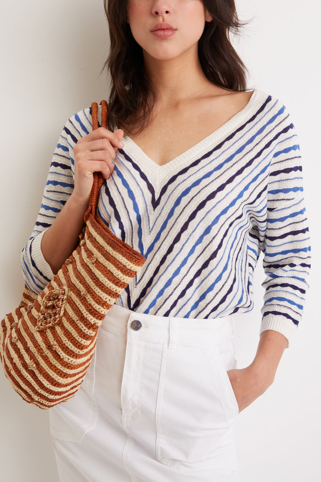 Pull décolleté à rayures en  lin - LAYANAH Faume - seconde main