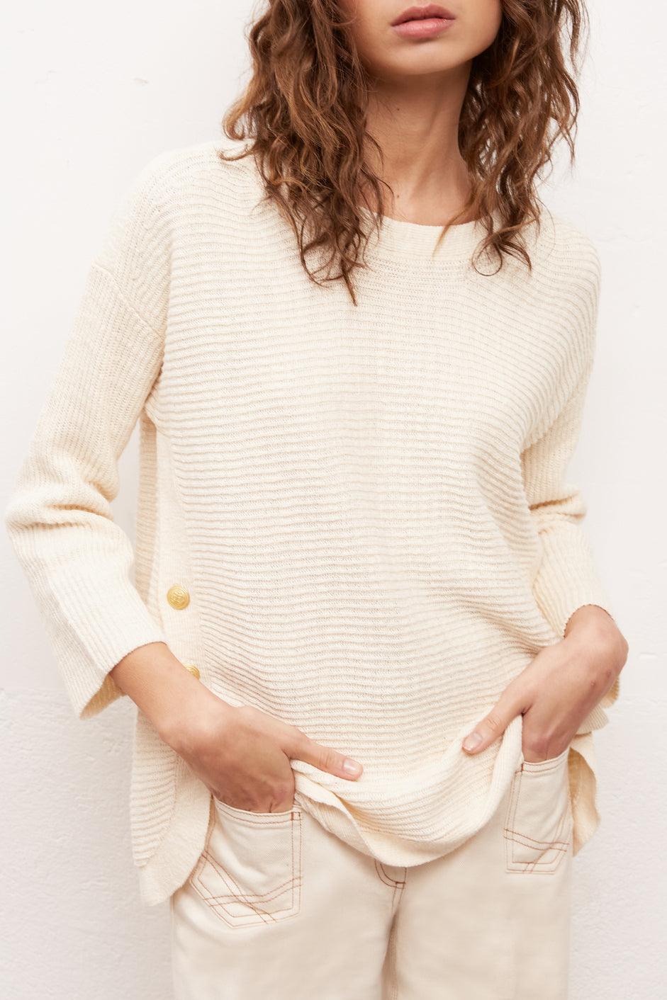 EDDYTH - Pull boutonné en lin et coton Faume - seconde main