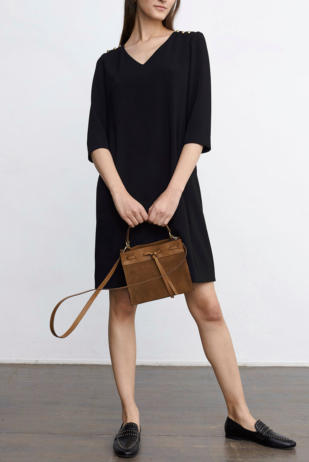 DARYL - Robe droite en crêpe avec boutons Faume - seconde main