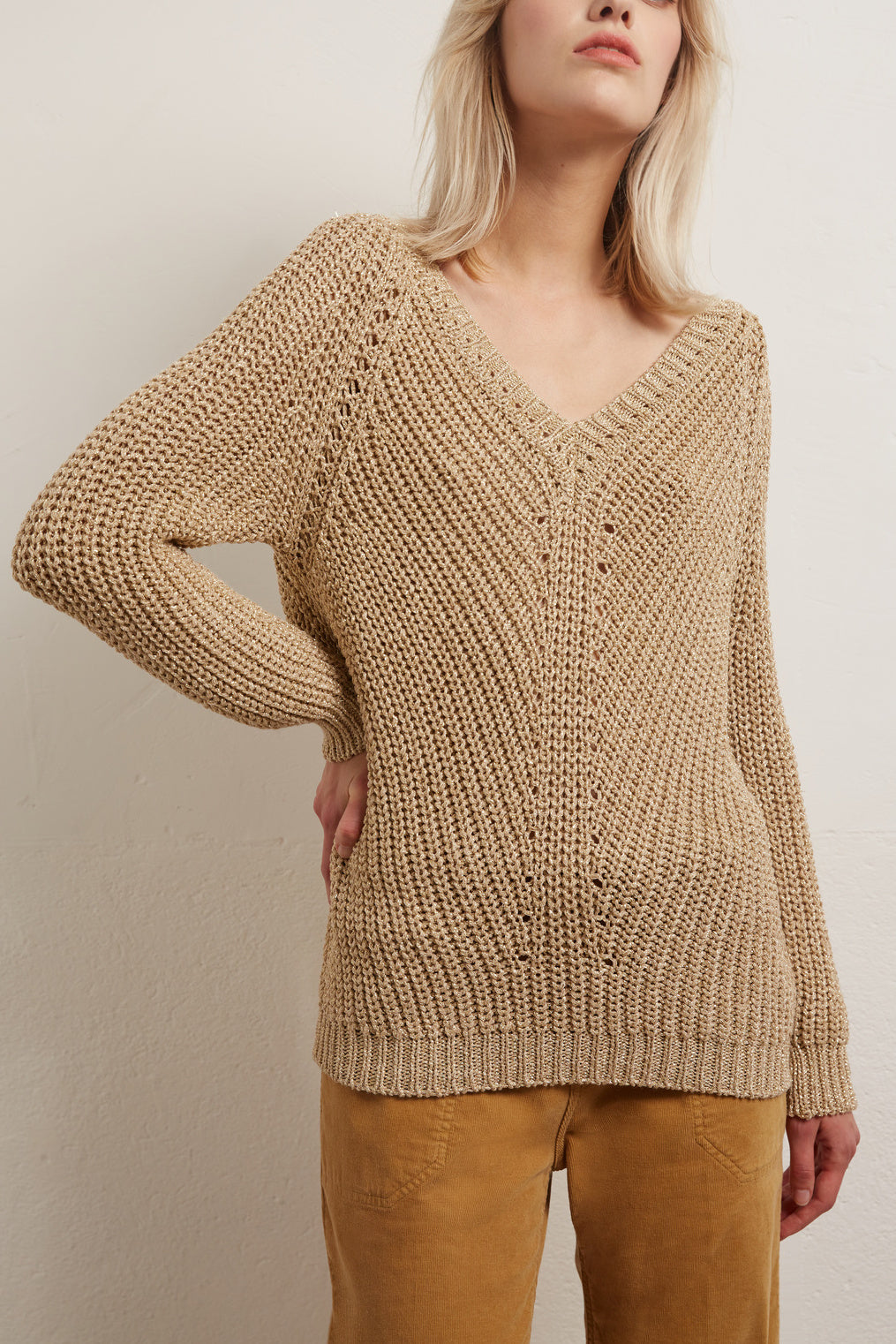 ELODIA - Pull en maille torsadée avec Lurex Faume - seconde main