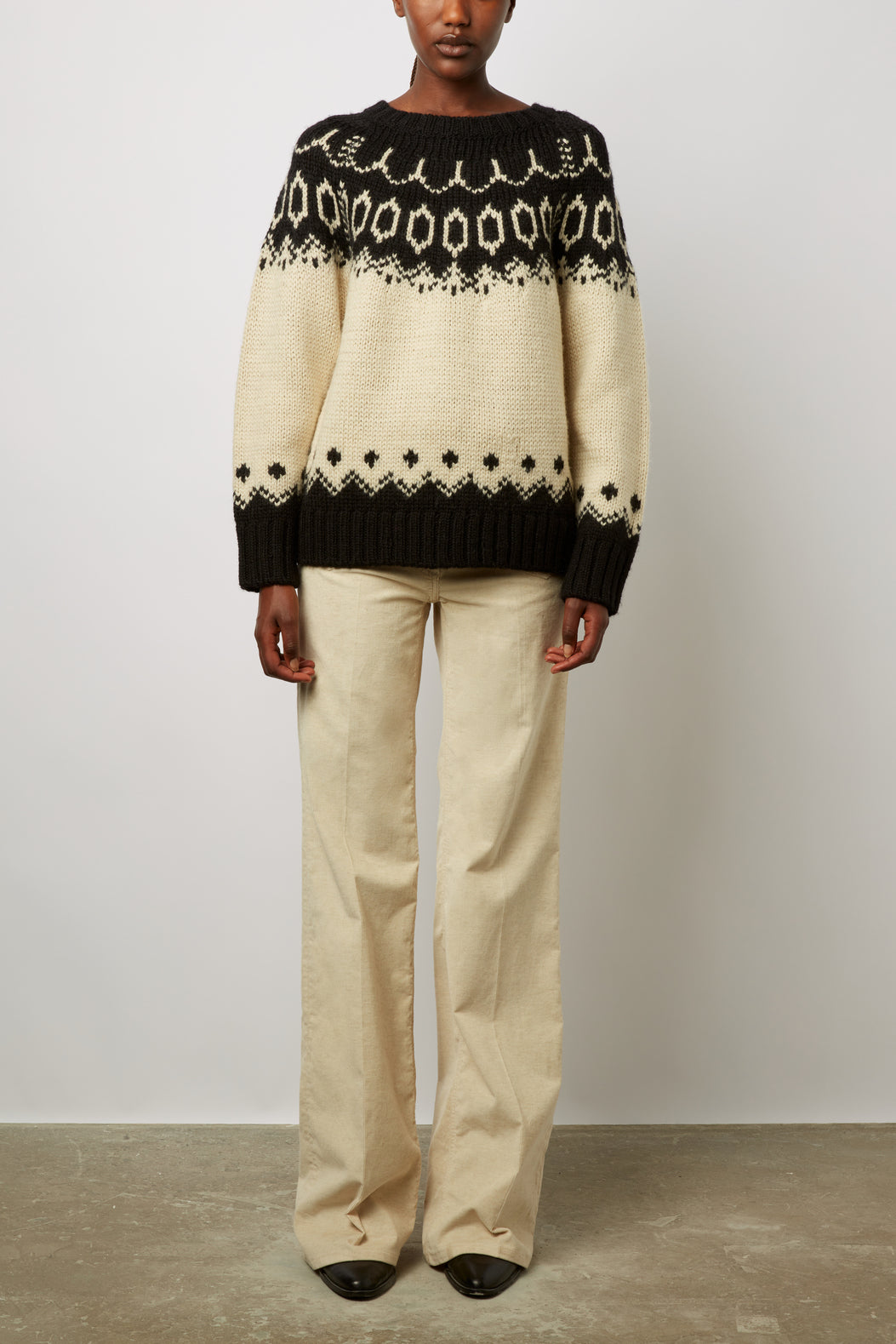 Pull d'hiver en laine mélangée et motifs bicolores - LOUNESS Faume - seconde main