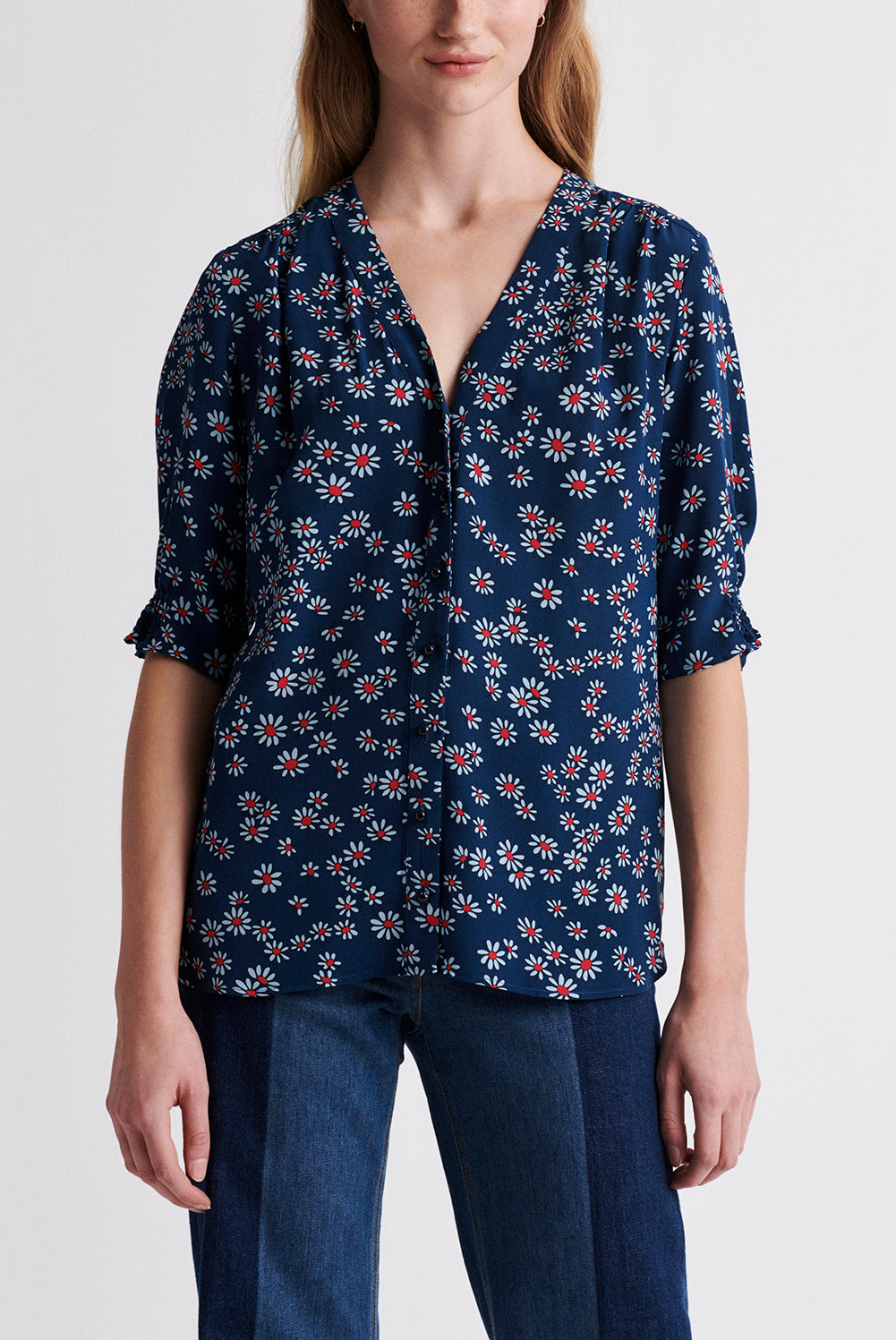 NOVELLA - Blouse en soie crêpe de Chine imprimée Faume - seconde main