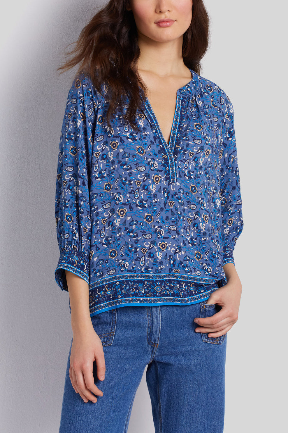 Blouse à motif et finitions contrastées - CAMELLIA Faume - seconde main