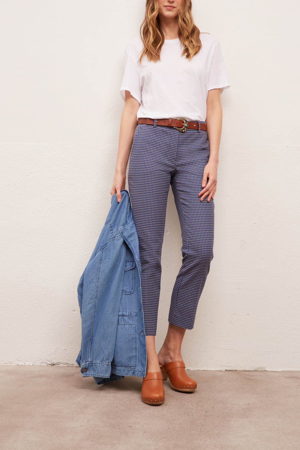 MELANIA - Pantalon droit 7/8 en jacquard de coton Faume - seconde main