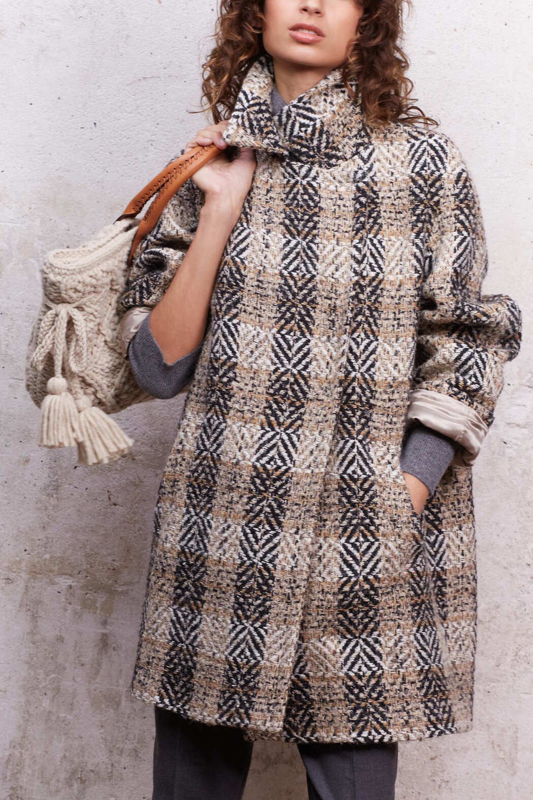 Samantha - Manteau croisé en laine mélangée à chevron Faume - seconde main