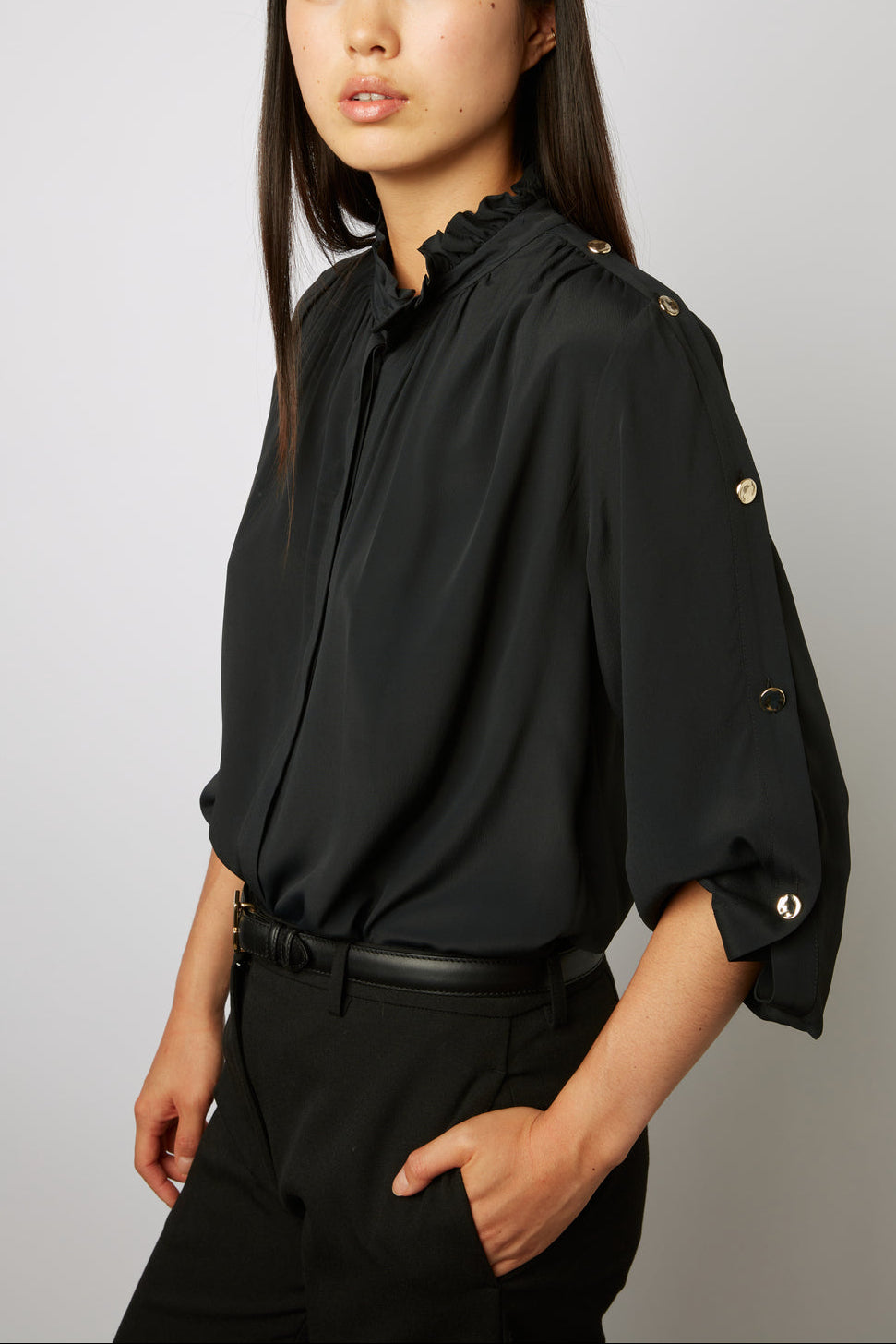Chemise fluide à col montant et boutons dorés - CLEMENTINE Faume - seconde main