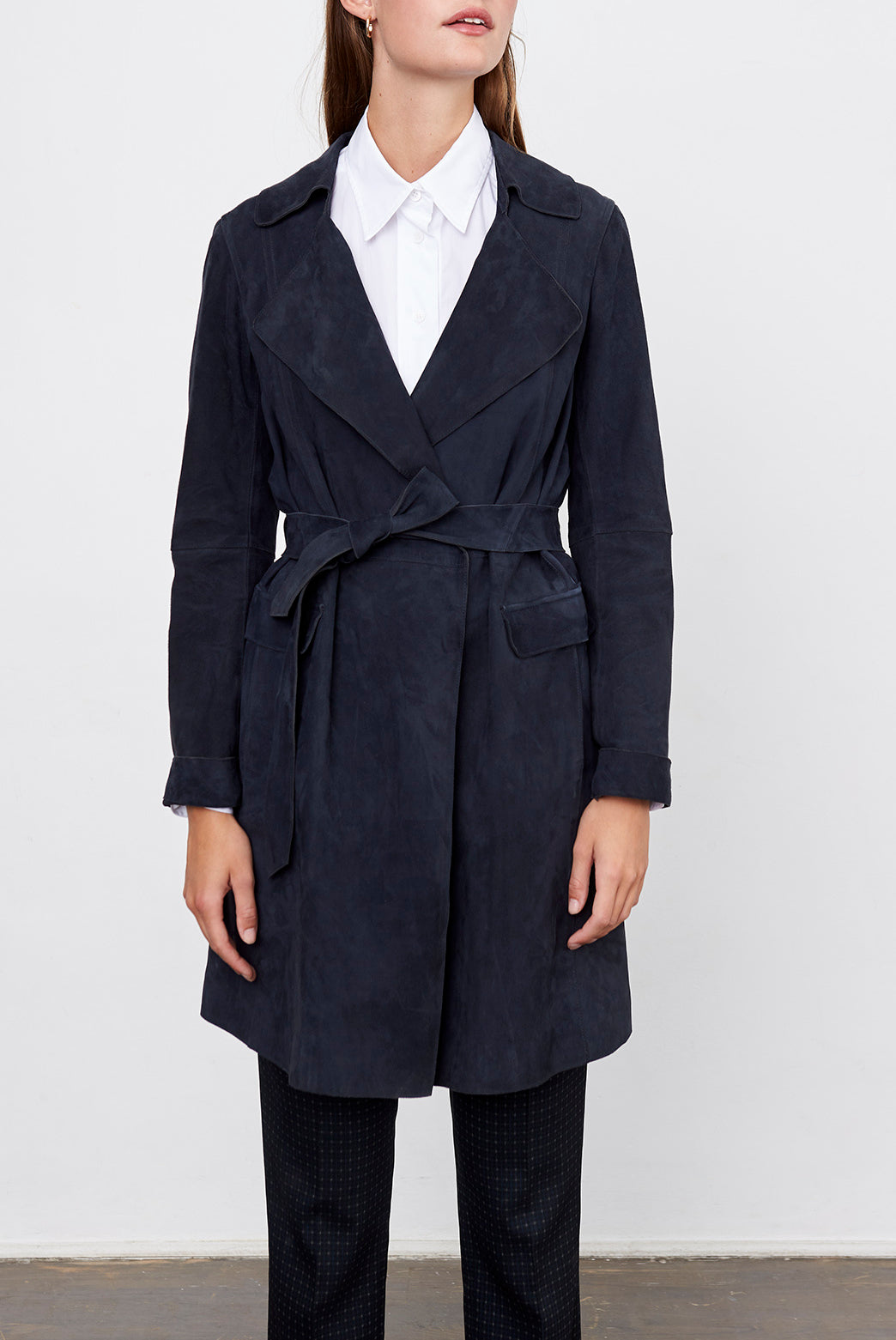 OLWENN - Manteau ceinturé en cuir Faume - seconde main