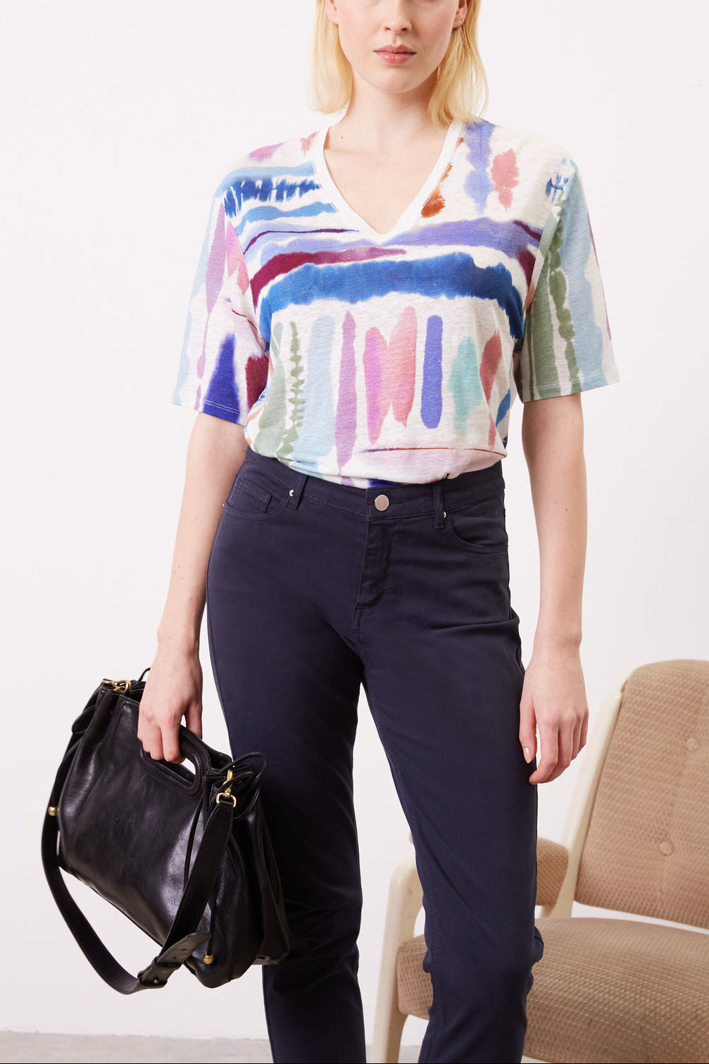 T-Shirt imprimé multicolore en lin - AENORA Faume - seconde main