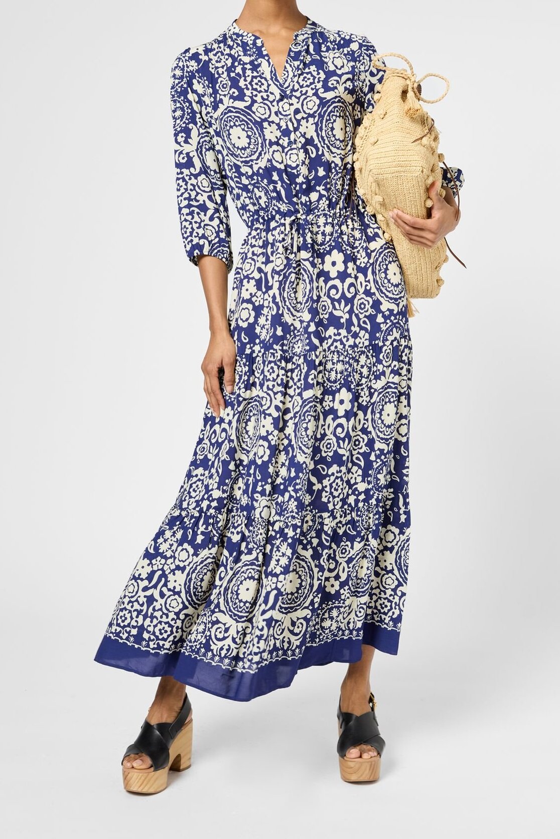 Robe longue élastiquée imprimé bicolore - PHILIA Faume - seconde main