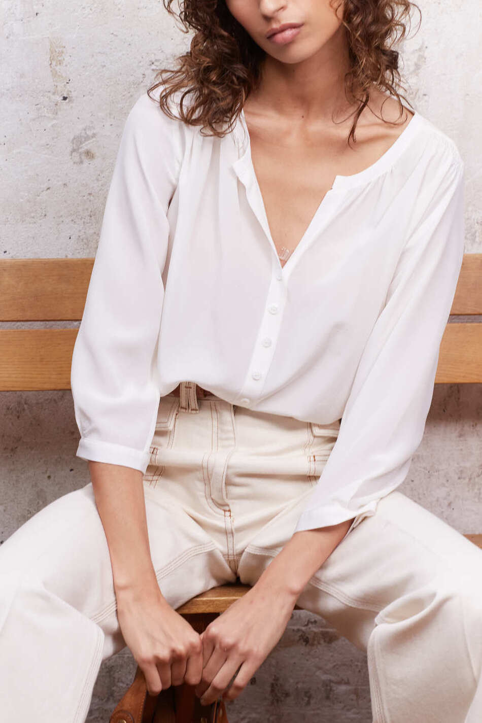 Blouse en soie avec smocks - NICOLE Faume - seconde main