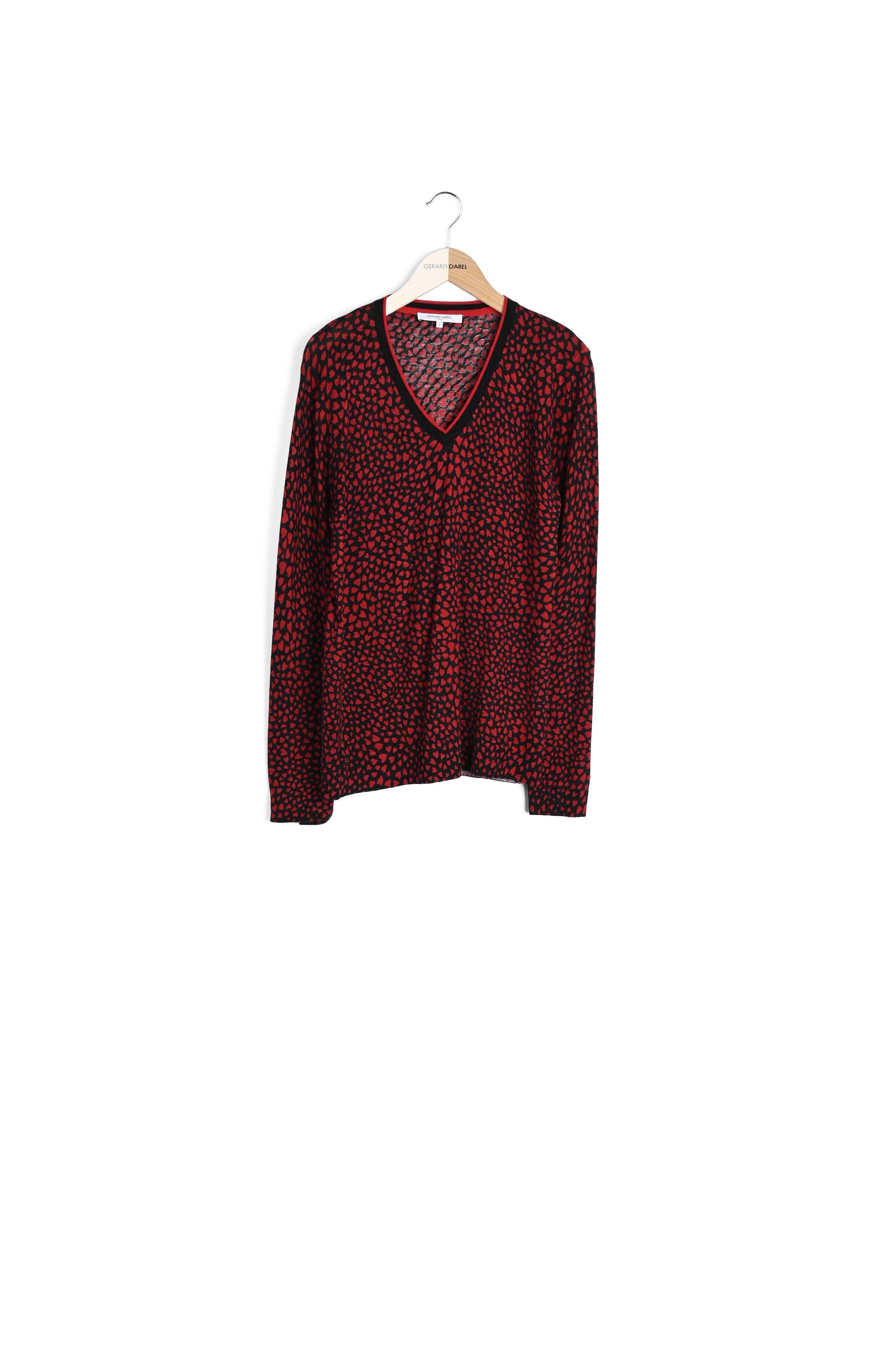 Pull V en laine fine à imprimé c½ur - DEA Faume - seconde main