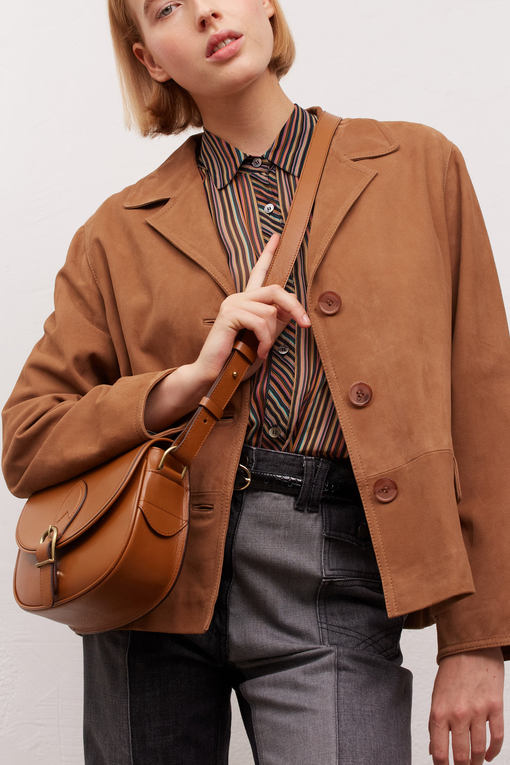 REVA - Veste en cuir de chèvre velours Faume - seconde main