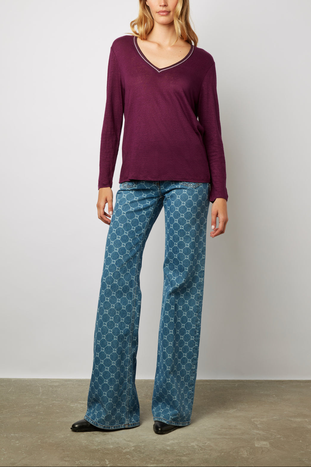 T-shirt en lin col V fantaisie - ADDIE Faume - seconde main