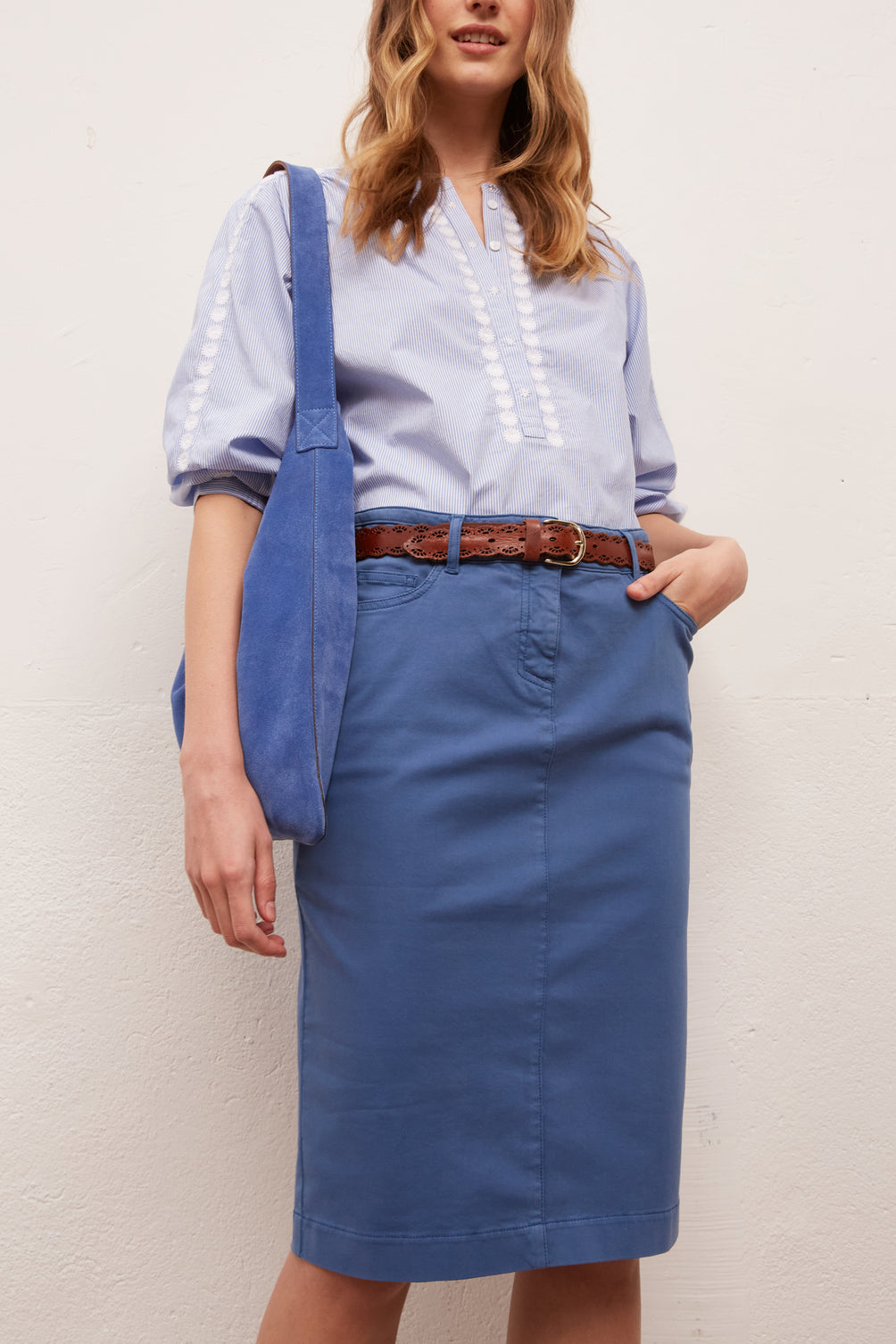 LENA - Jupe droite et courte en coton Stretch Faume - seconde main