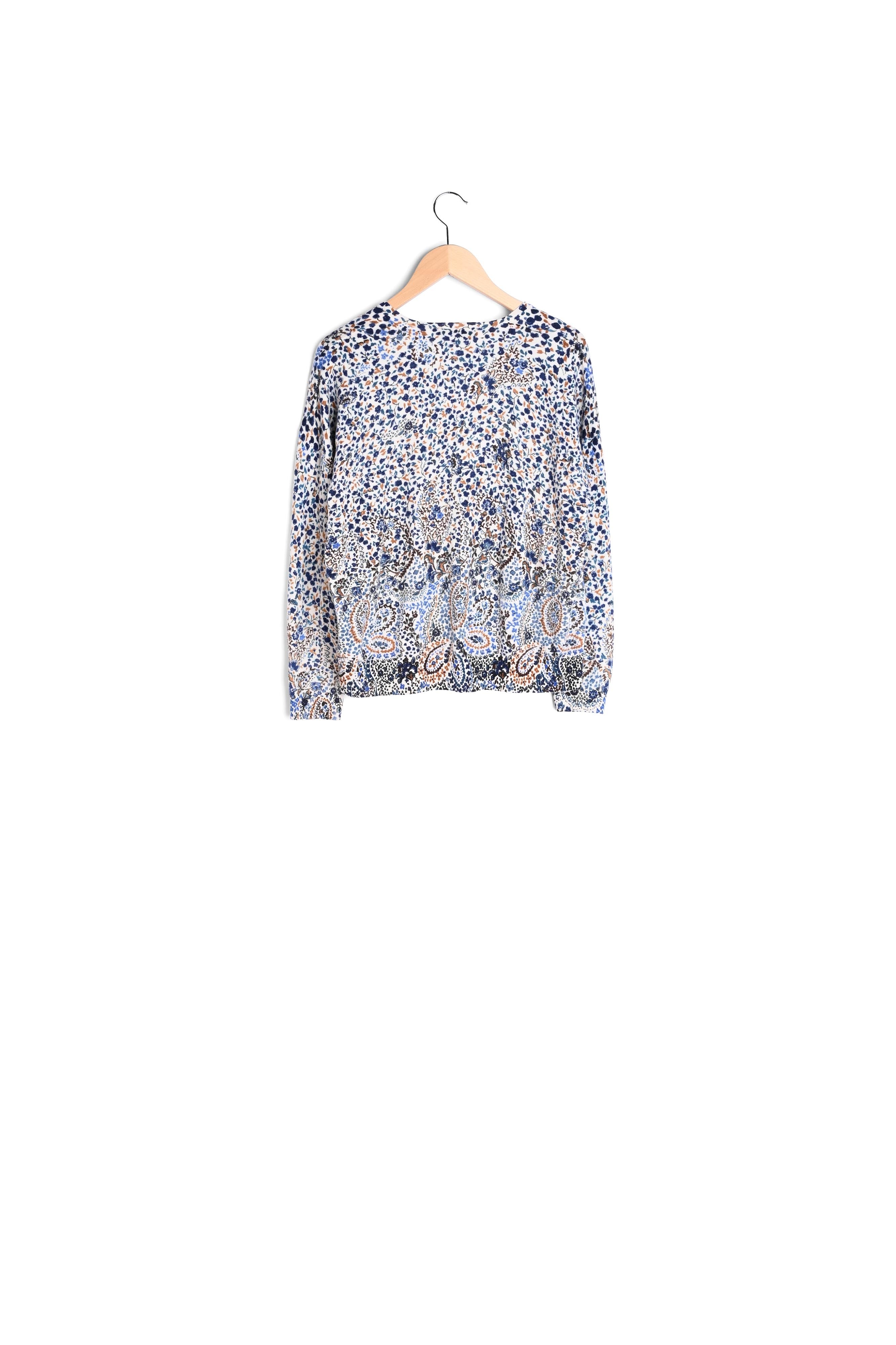 Pull V en laine à l'imprimé fleuri - LIAM Faume - seconde main