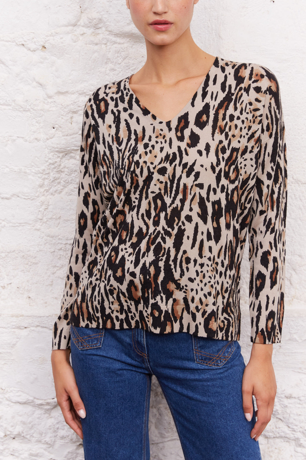 Pull V en laine imprimé léopard - LIAM Faume - seconde main