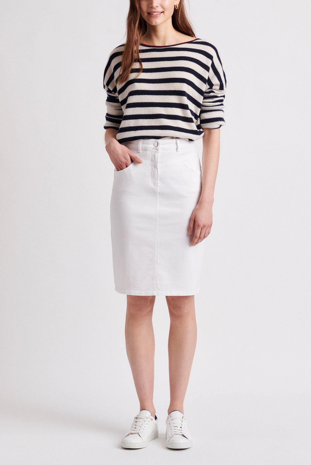 LENI - Jupe droite en coton Stretch Faume - seconde main