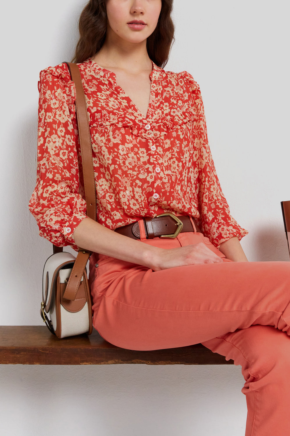 Chemise fleurie à volants - CHADE Faume - seconde main