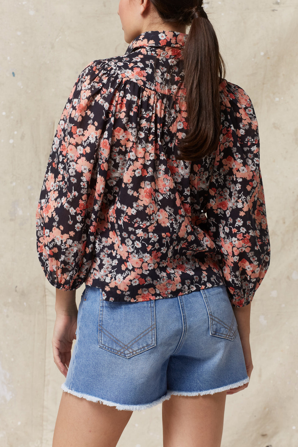 Chemise fleurie en coton et col Claudine - ELTON Faume - seconde main