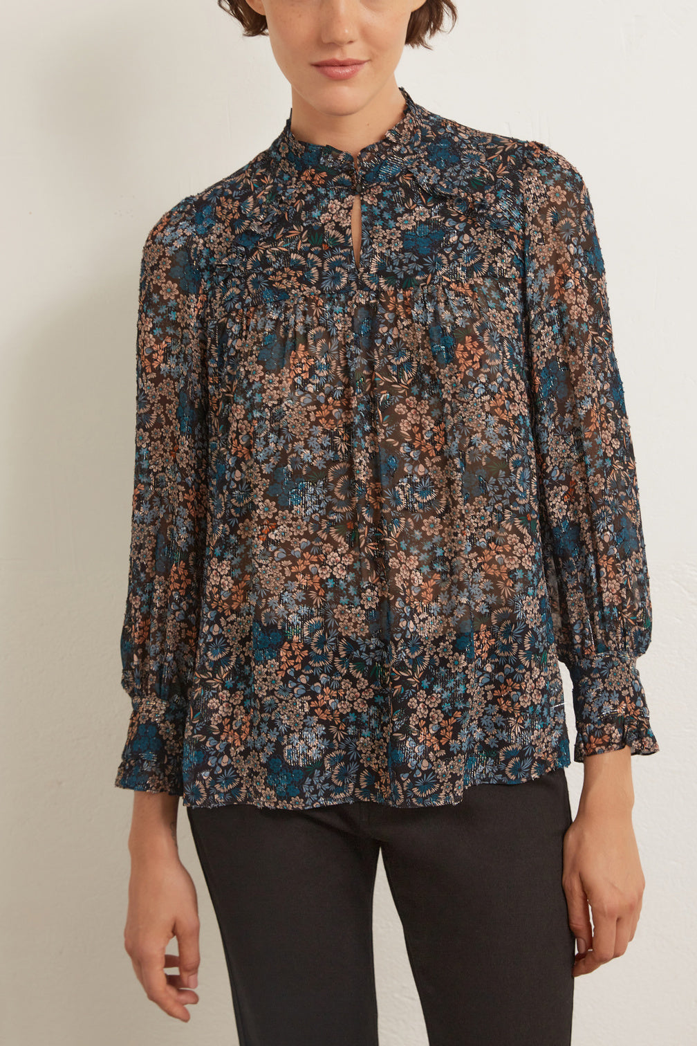 Anastasia - Blouse à imprimé floral avec Lurex Faume - seconde main