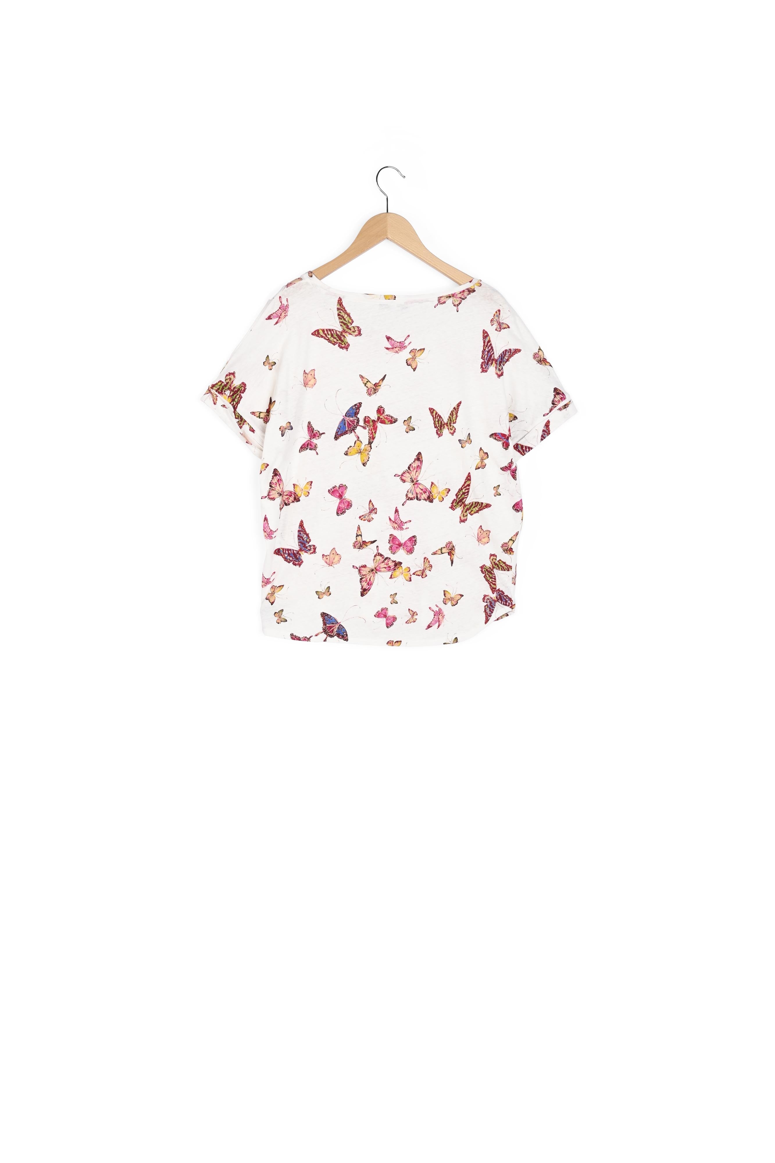 Tee-shirt en lin et coton avec motif papillon - ANNY Faume - seconde main