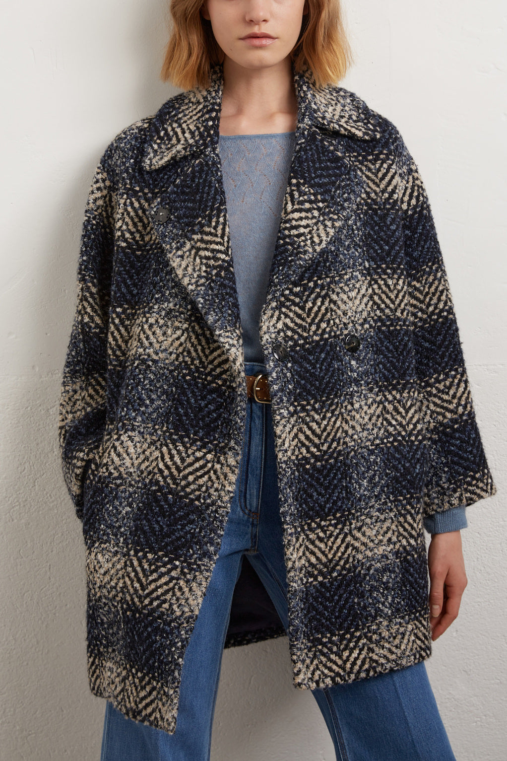Samantha - Manteau croisé en laine mélangée à carreaux Faume - seconde main
