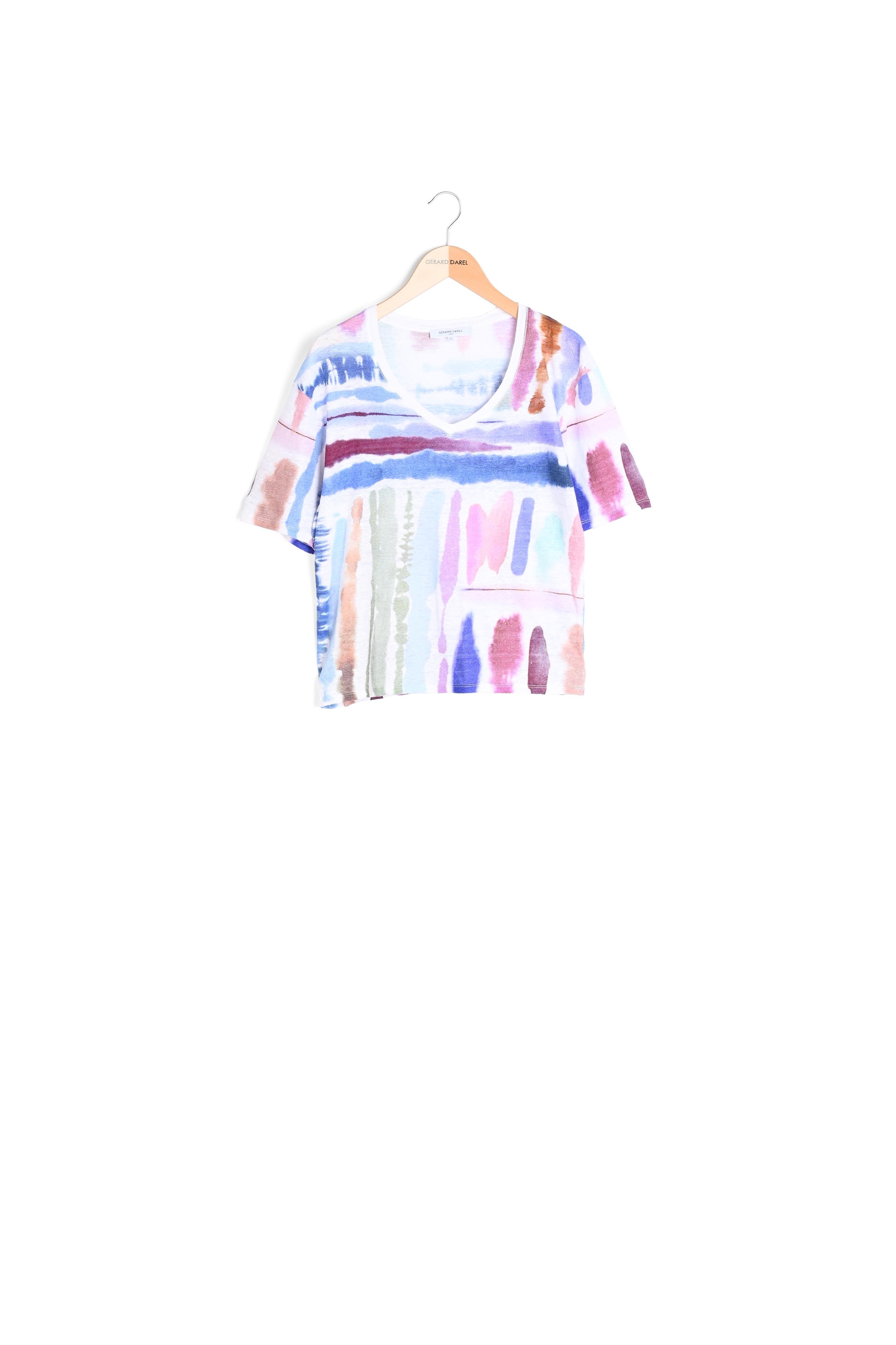 T-Shirt imprimé multicolore en lin - AENORA Faume - seconde main