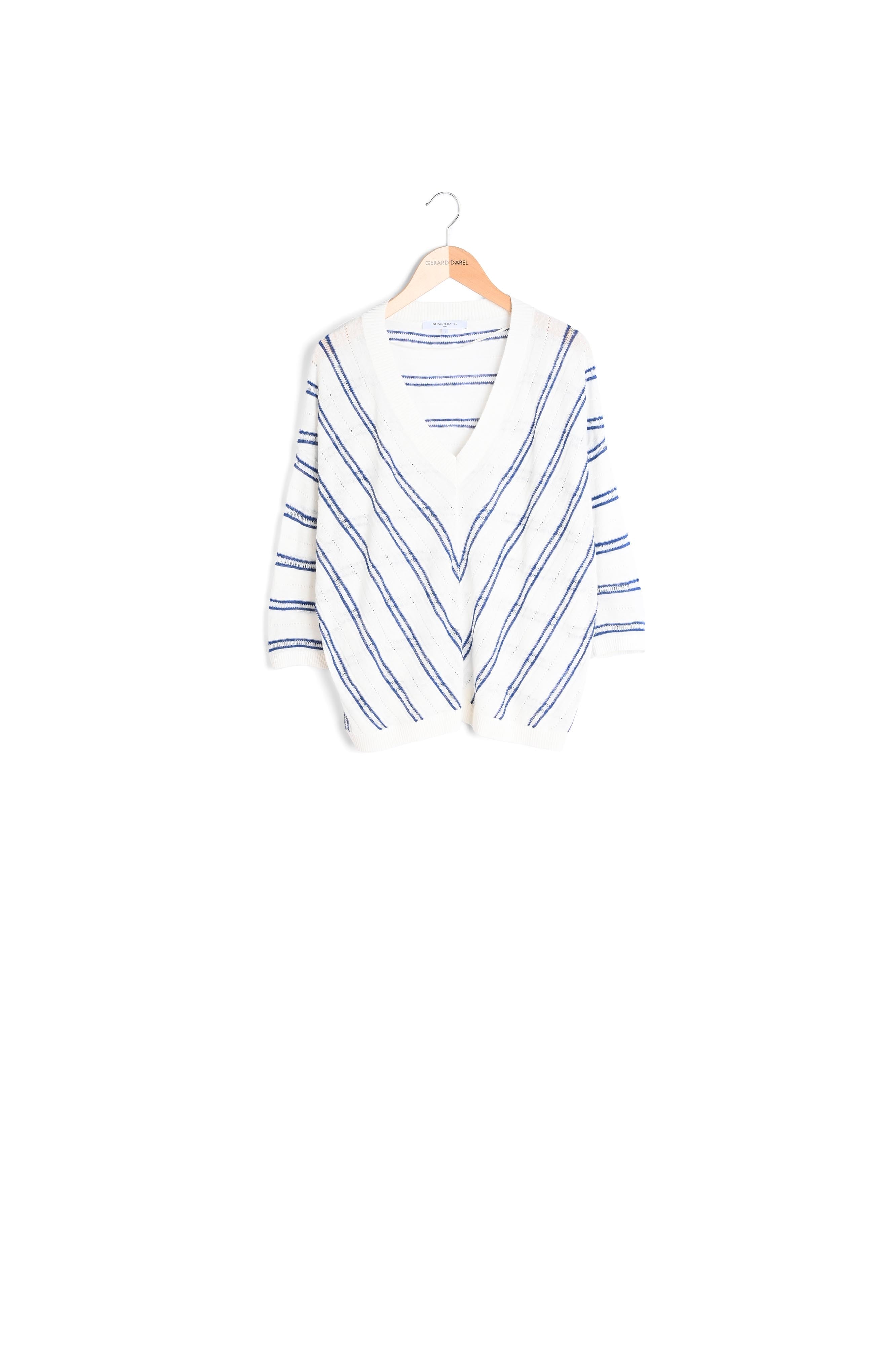 Pull V fin ajouré en coton et lin Faume - seconde main