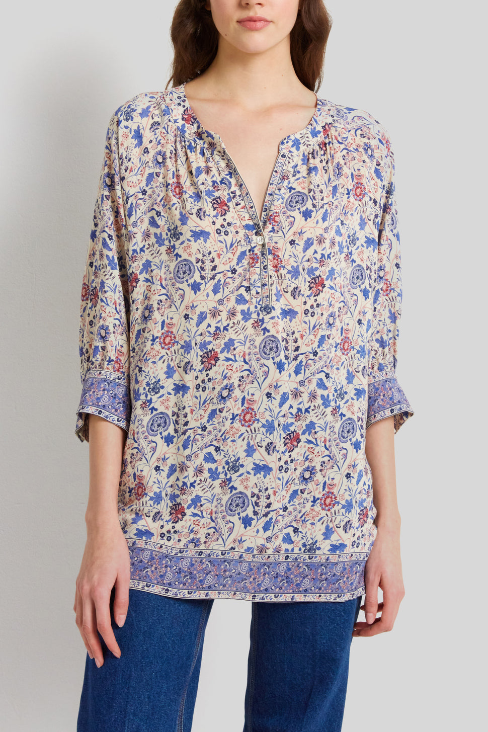 Blouse à motif et finitions contrastées - CAMELLIA Faume - seconde main