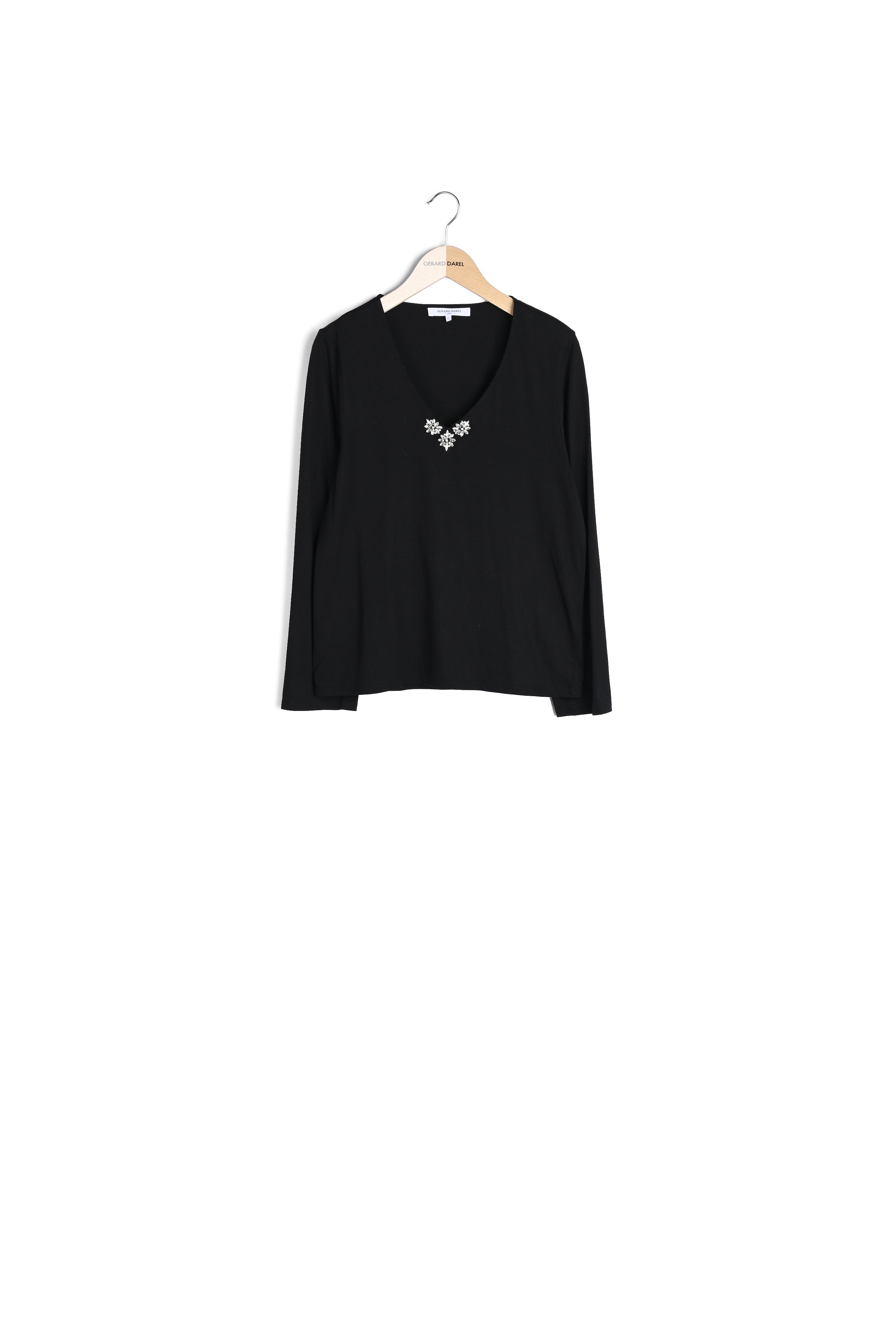 T-shirt uni au col V décoré de diamants - ARIELLE Faume - seconde main