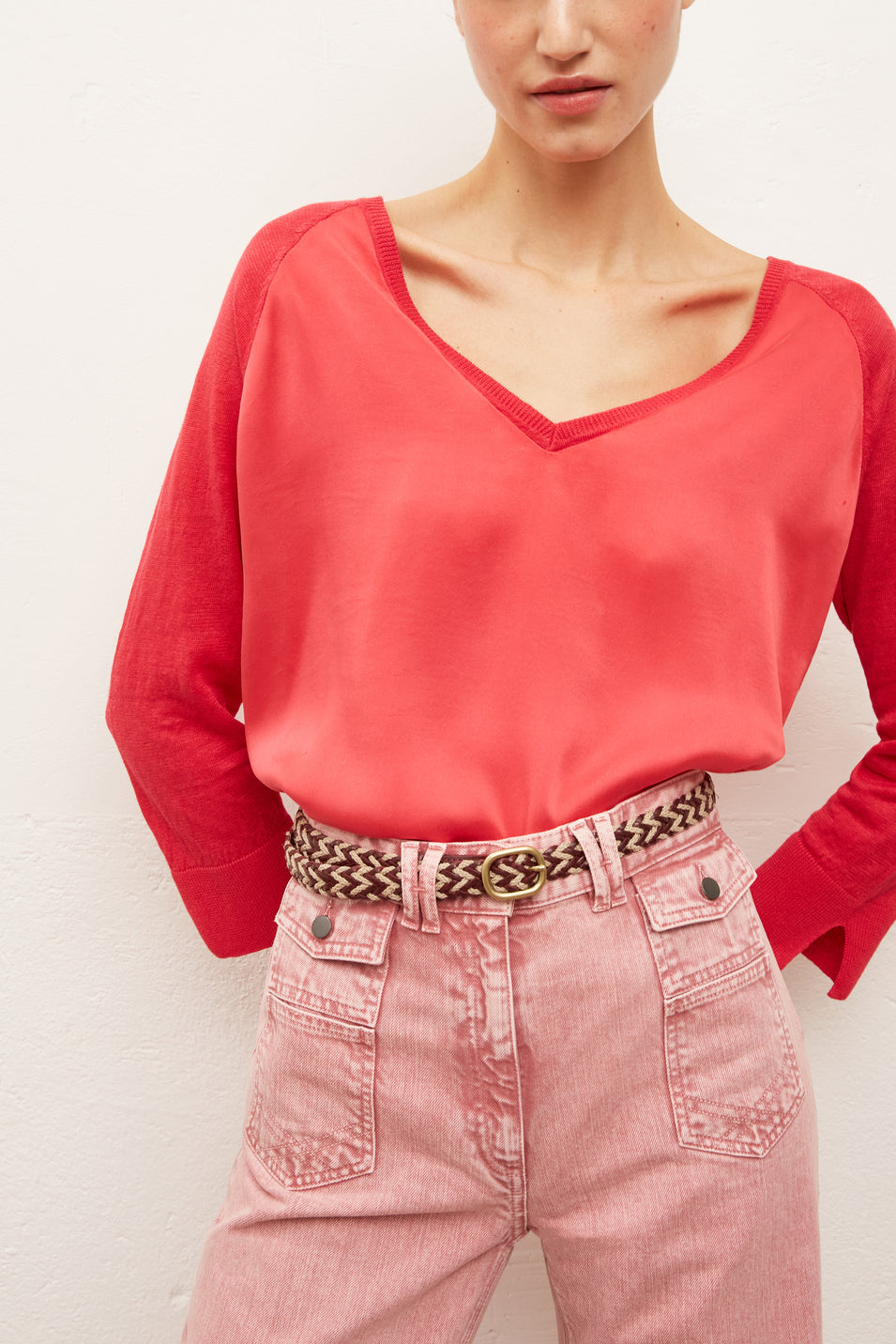 EVANNA - Pull V en lin et soie Faume - seconde main